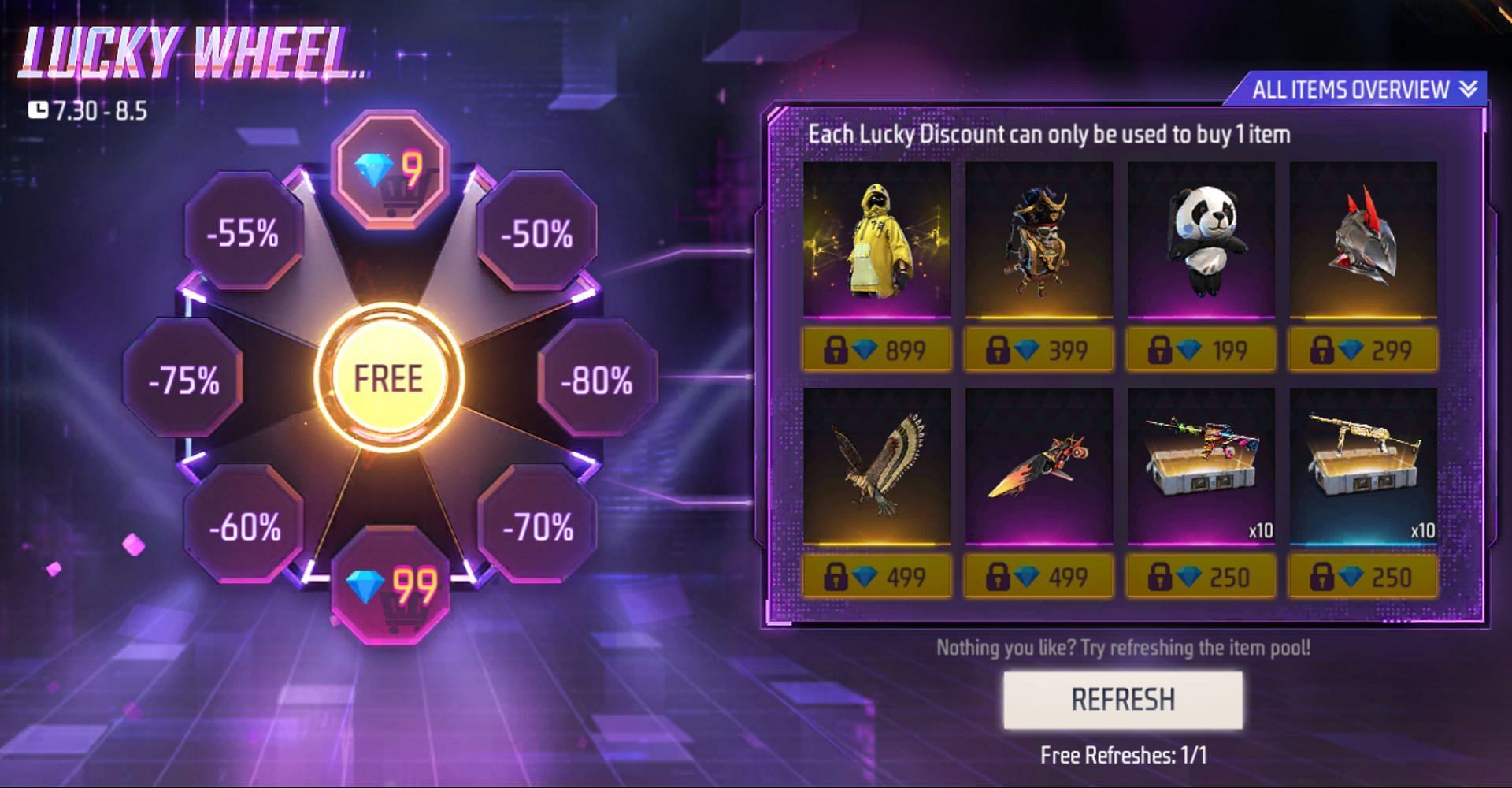 Users can get items for as low as nine diamonds (Image via Garena)