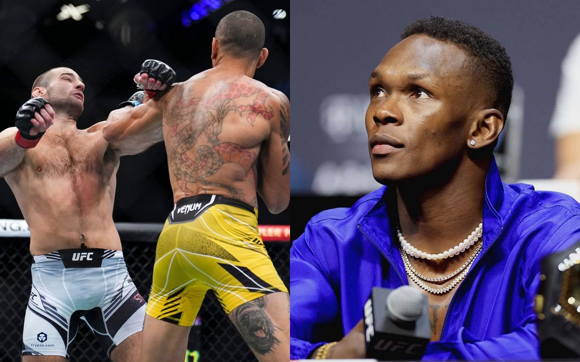 Sean Strickland vs. Alex Pereira (Left) and Israel Adesanya (Right) (Imges courtesy of @ufc Instagram and Getty)