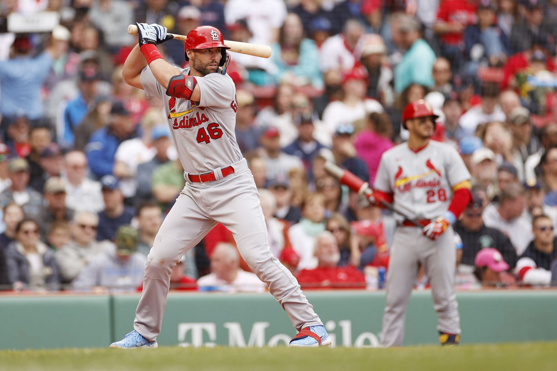 Paul Goldschmidt bats during a St. Louis Cardinals v Boston Red Sox game at Fenway Park earlier this season.