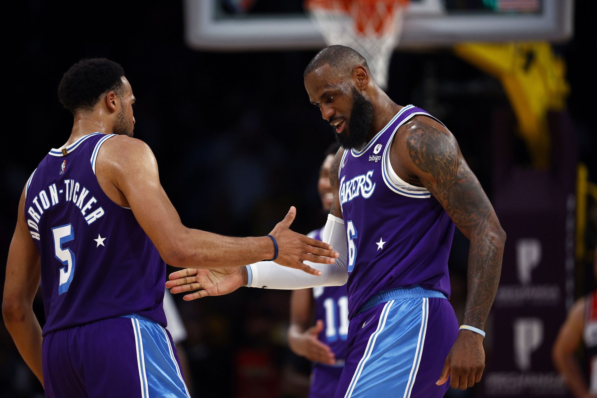 LeBron James and Talen Horton-Tucker of the LA Lakers