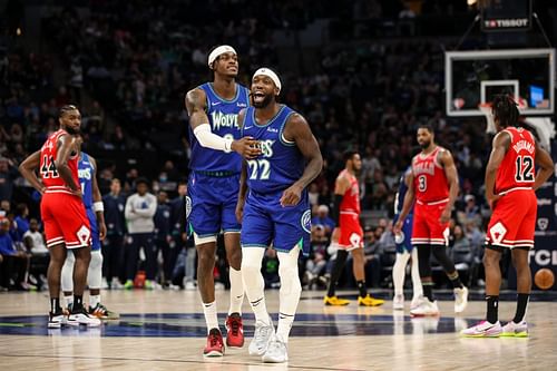 Jarred Vanderbilt, left, and Patrick Beverley, right, were both acquired by the Jazz in the Gobert trade.