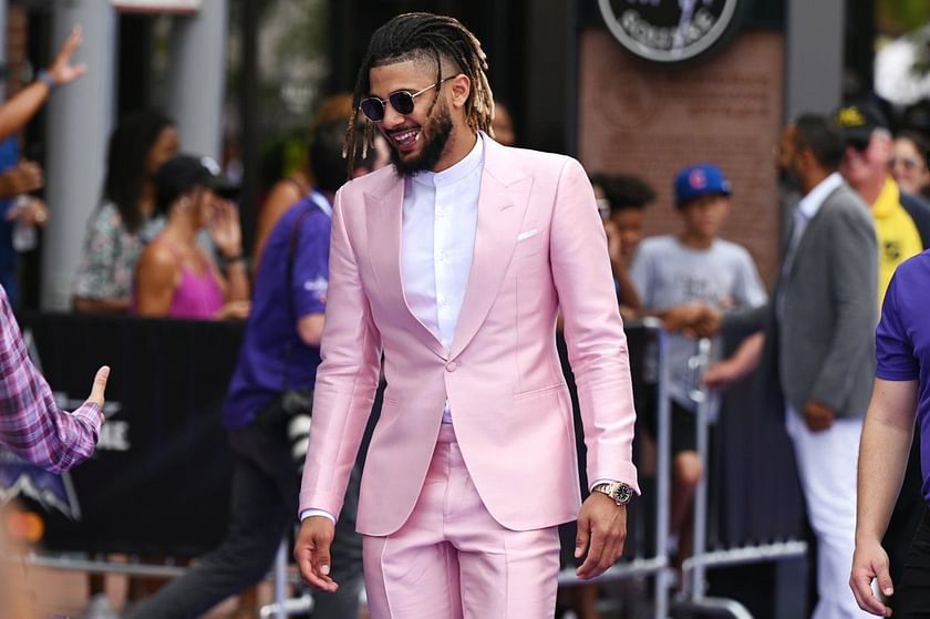 MLB Rewind: Fernando Tatis Jr. stuns the 2021 All-Star red carpet with his  pink suit and secret embroidery inside
