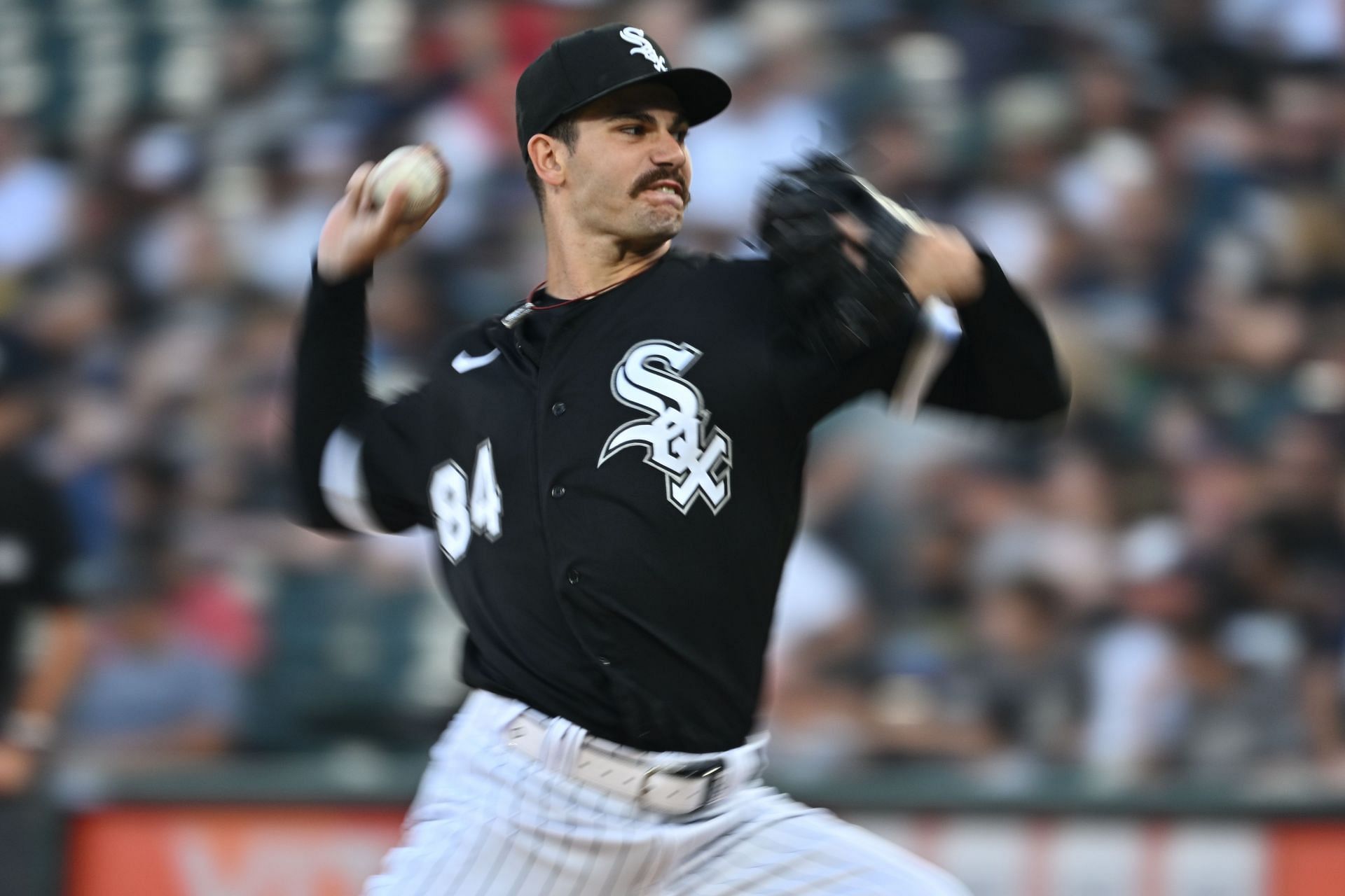 Dylan Cease pitches during an MLB Detroit Tigers v Chicago White Sox game