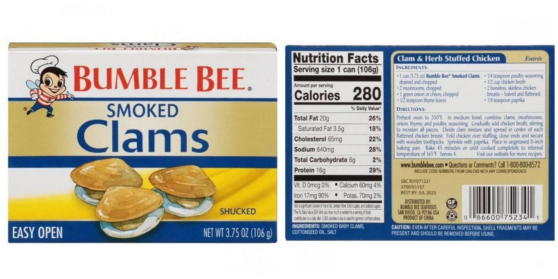 Bumble Bee is recalling its smoked clams for having high levels of PFAS. (Image via Bumble Bee)