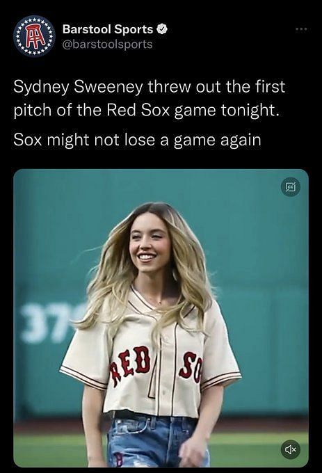 This aged so well Did she throw first pitch or first three innings -  Boston Red Sox fans roast Netflix star Sydney Sweeney following her first  pitch
