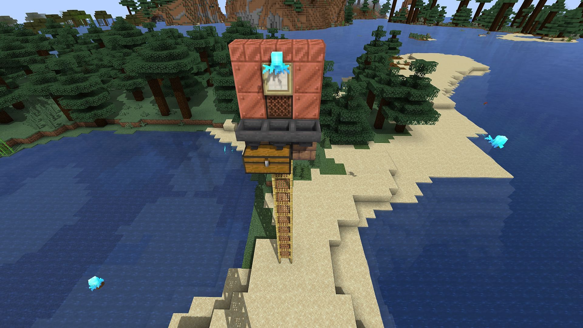 The assigned allays flying around the collection area (Image via Minecraft)