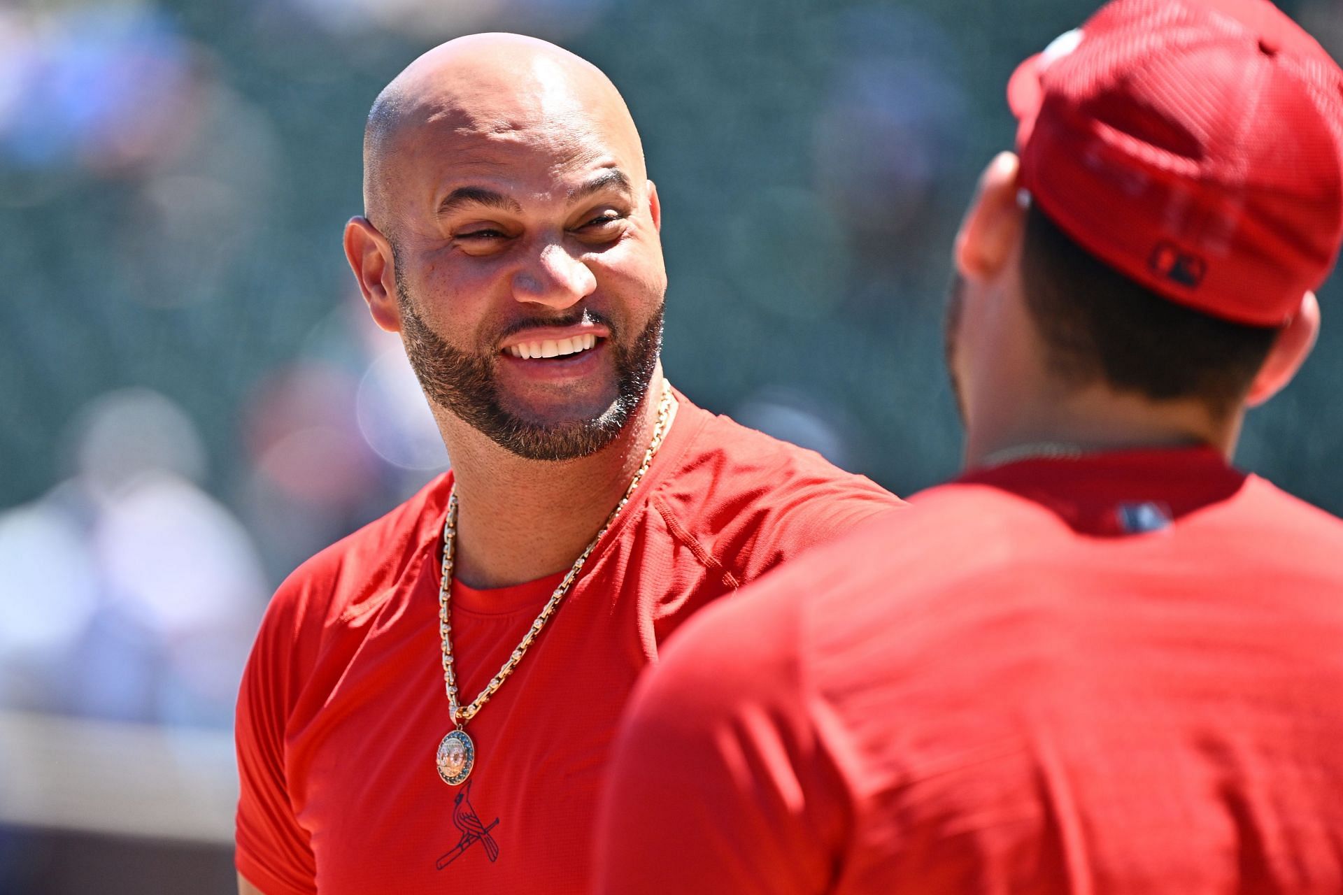 Albert Pujols before a St. Louis Cardinals v Chicago Cubs game at Wrigley Field.