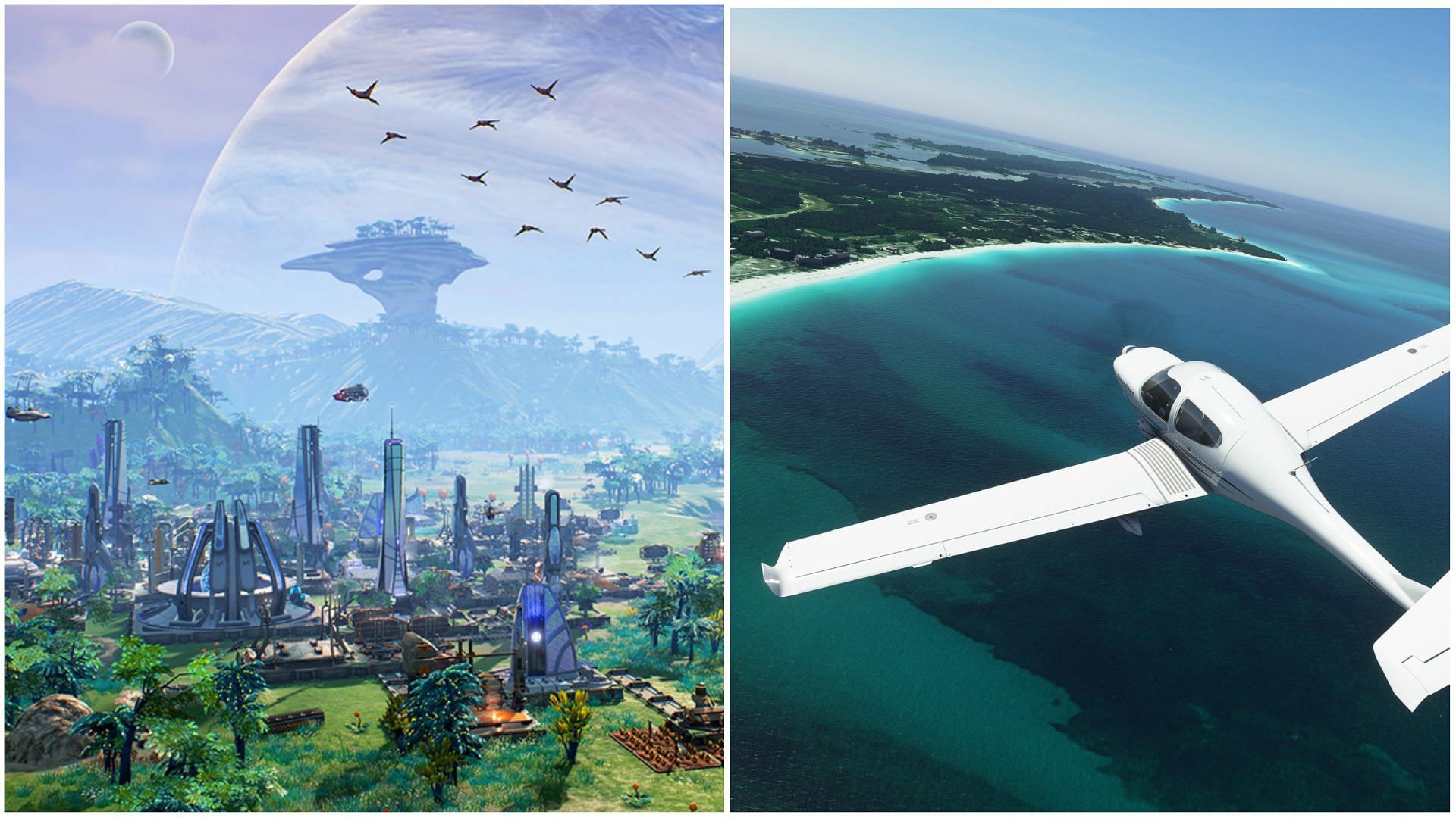 Aven Colony and Microsoft Flight Simulator are relaxing video games that players can get into this month (Image via Team 17 &amp; Xbox Game Studios)