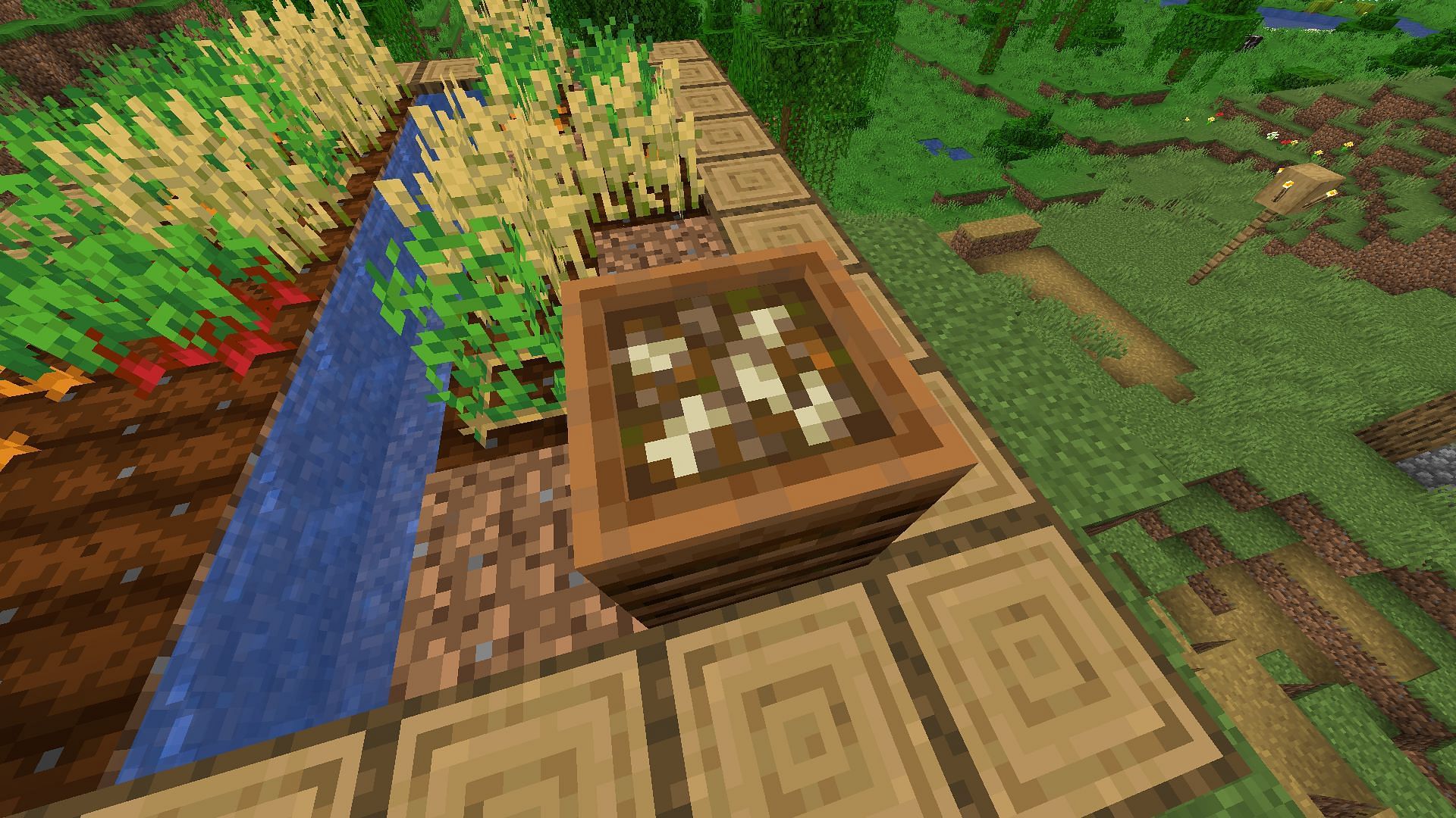 Bone meal ready for collection from a full composter (Image via Minecraft 1.19 update)