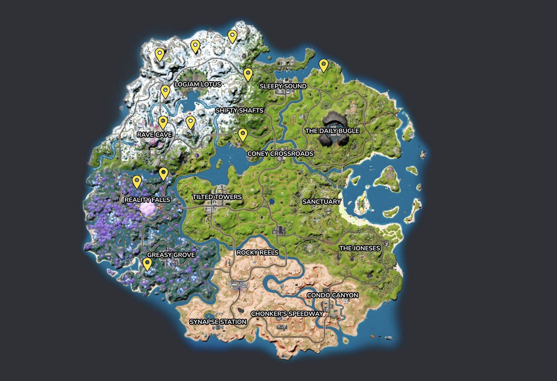 Boulder locations (Image via Fortnite.GG)