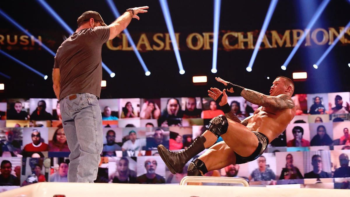 WWE Hall of Famer, HBK pushing Randy Orton off the top of an ambulance/Credit WWE