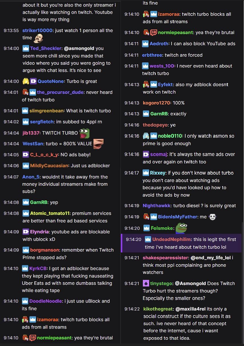 Fans in the Twitch chat reacting to the streamer&#039;s sentiments (Image via Asmongold/Twitch)