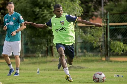 Vincy Barretto pictured during a Chennaiyin FC training session. [Credits: CFC]