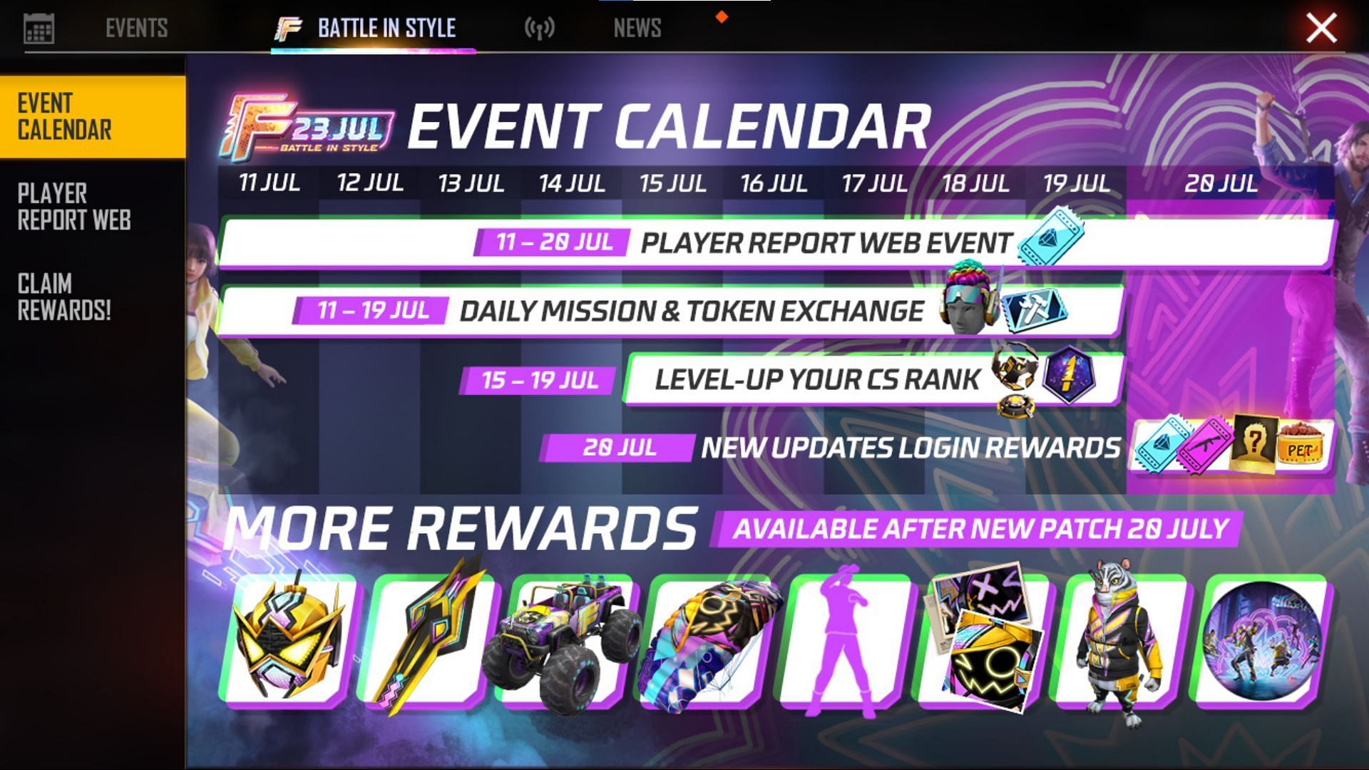 The calendar reveals the release date of the OB35 version (Image via Garena)