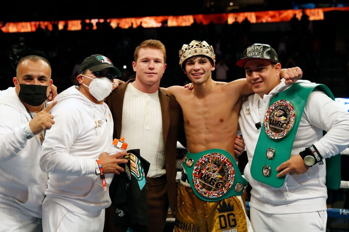 Watch Canelo Alvarez gifted boxing shoes to Ryan Garcia