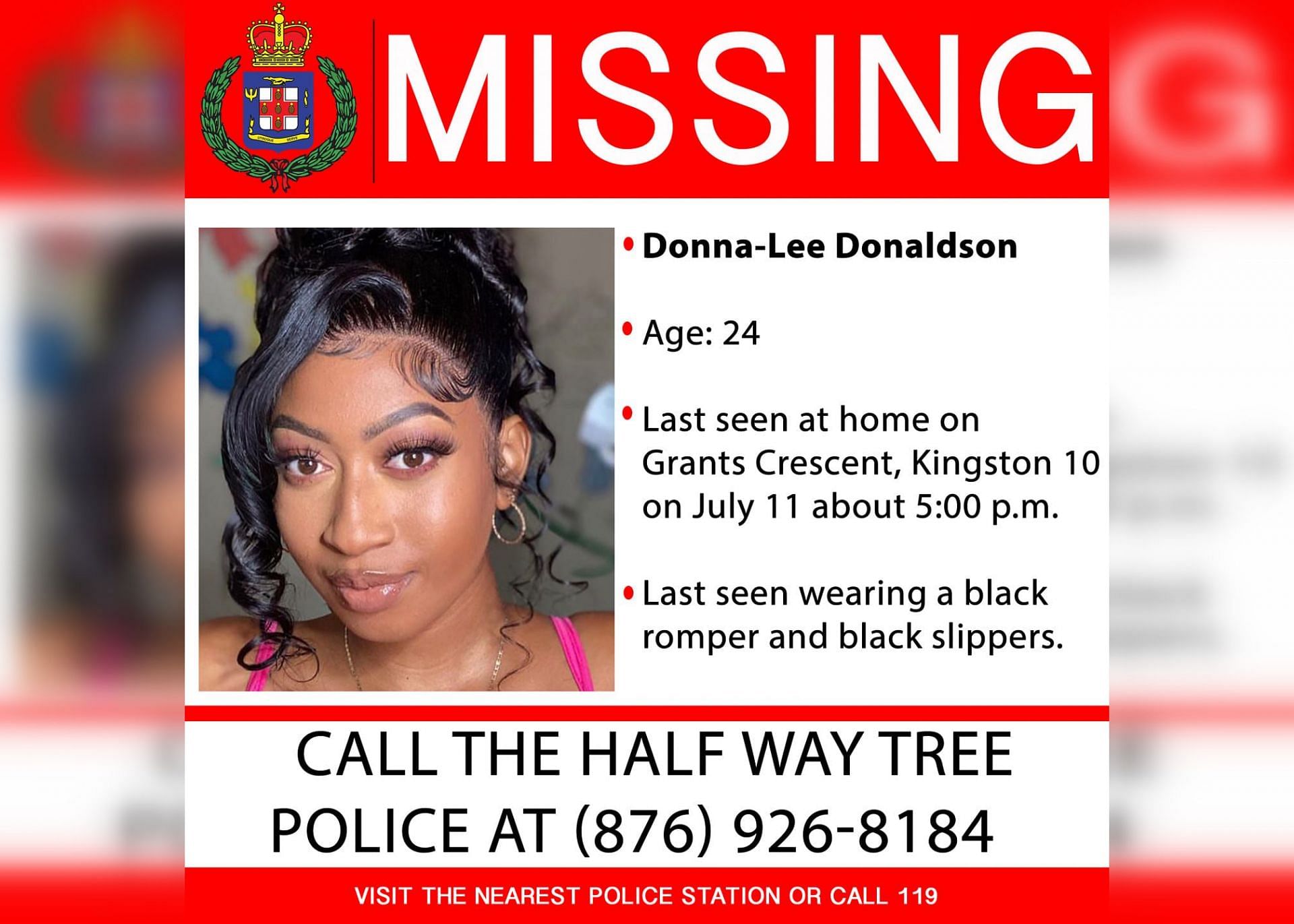 Donna-Lee Donaldson missing poster (Image via JamaicaConstabularyForce/Facebook)