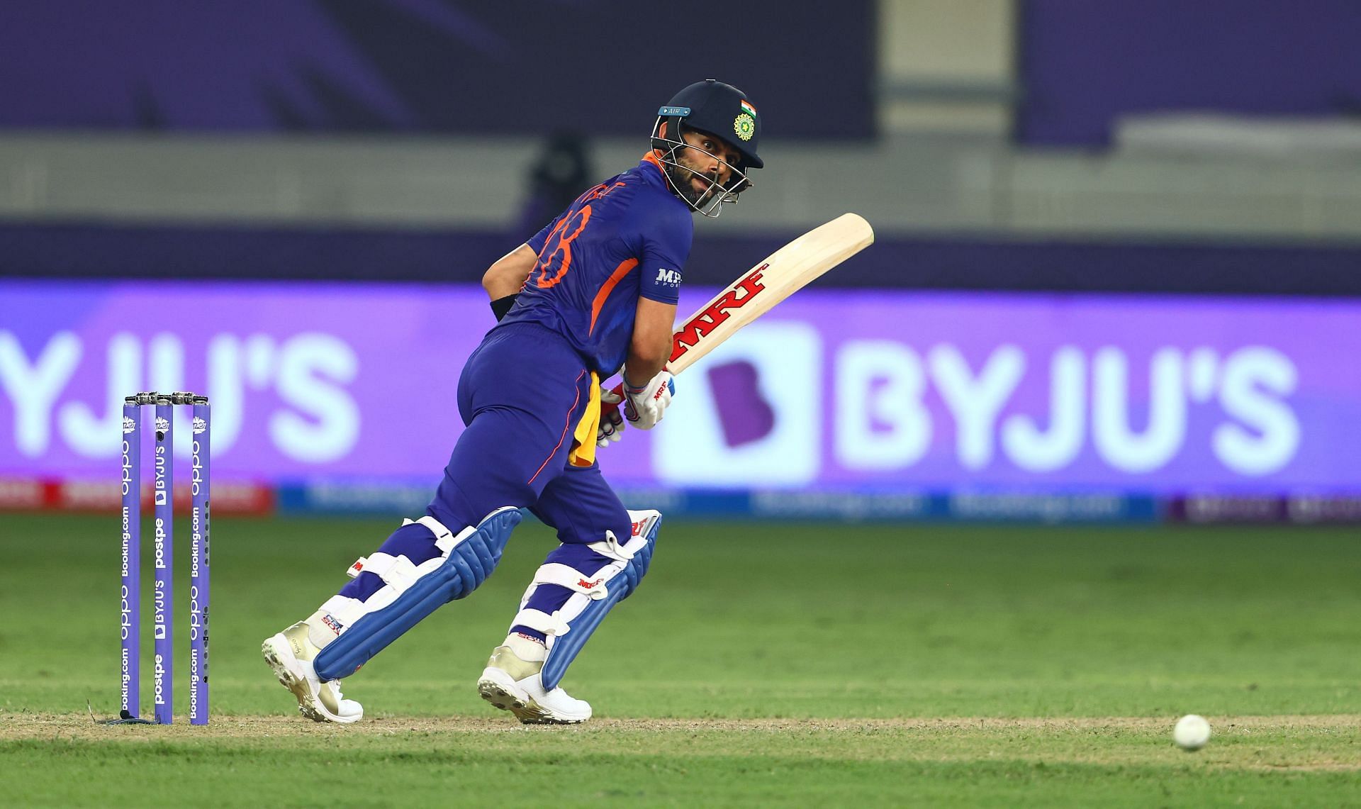 Virat Kohli in action during the India-Pakistan match at the ICC Men&#039;s T20 World Cup in 2021.