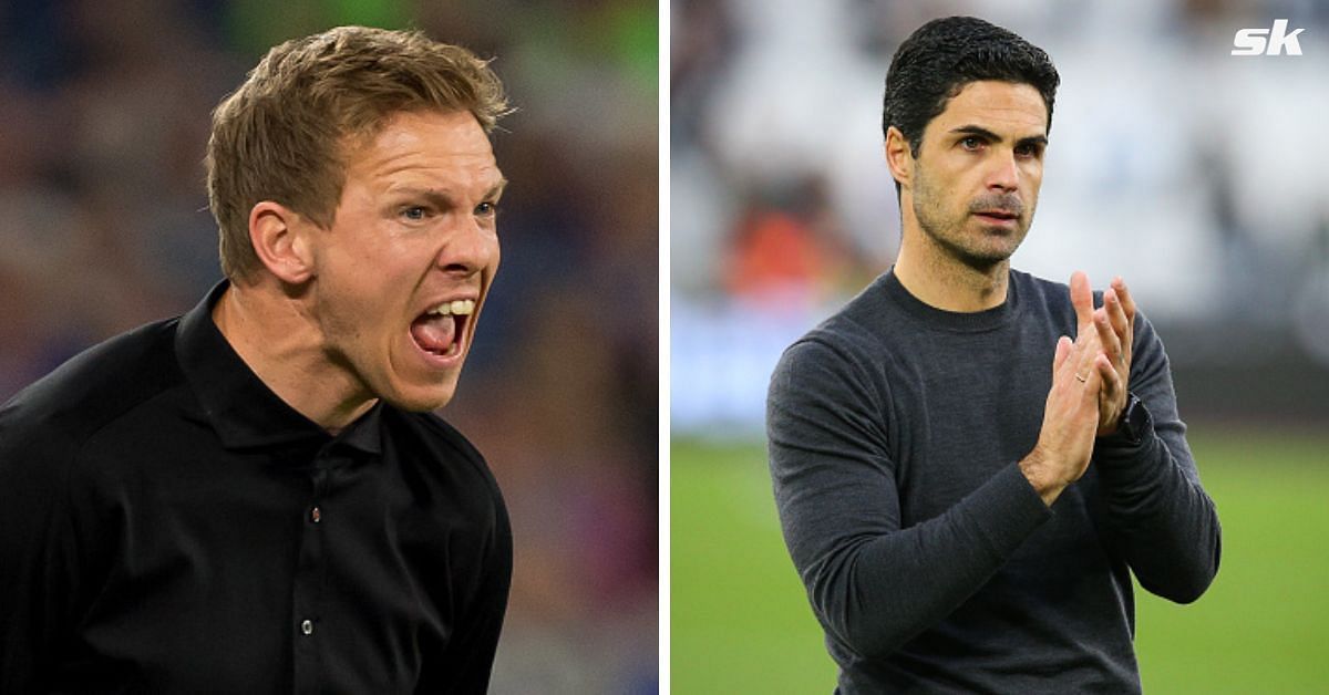 [L-to-R] Julian Nagelsmann and Arsenal boss Mikel Arteta.