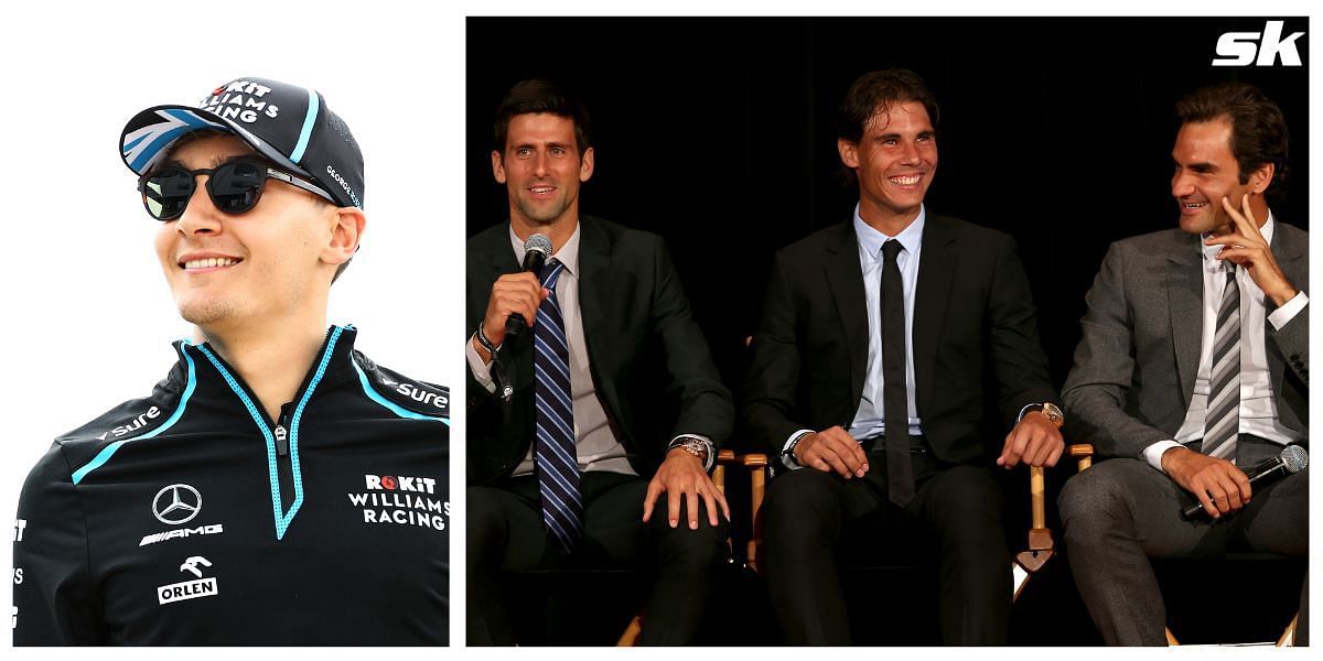 George Russell (left) has lauded the Big Three of Roger Federer, Rafael Nadal and Novak Djokovic.
