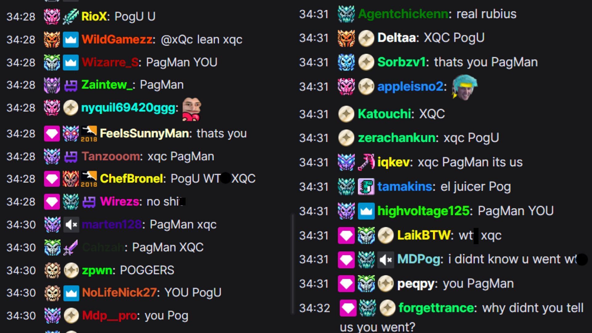 Chat reacting to the clip (Image via xQc/Twitch)