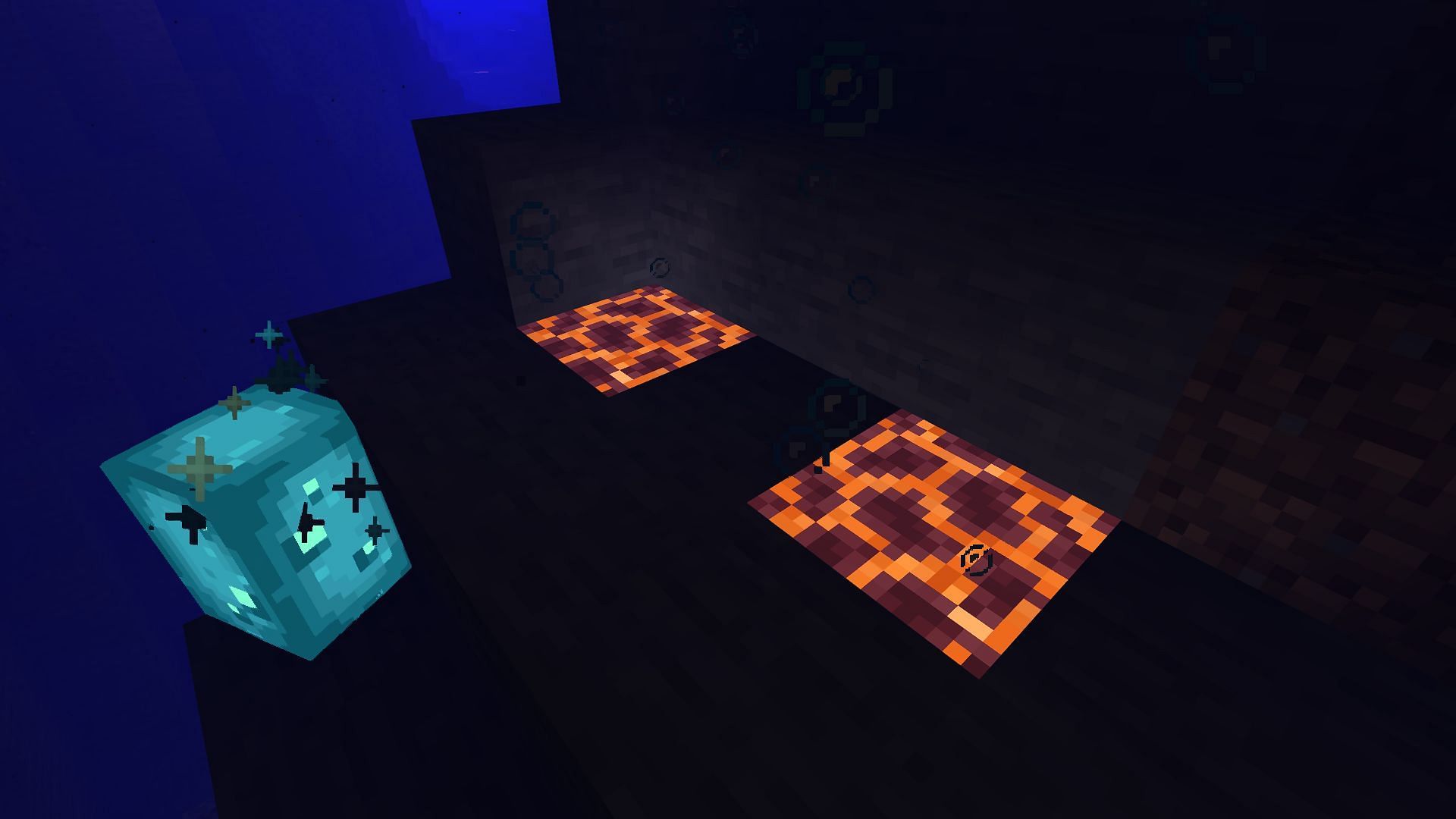 Naturally generated magma blocks in an underwater cave (Image via Minecraft)