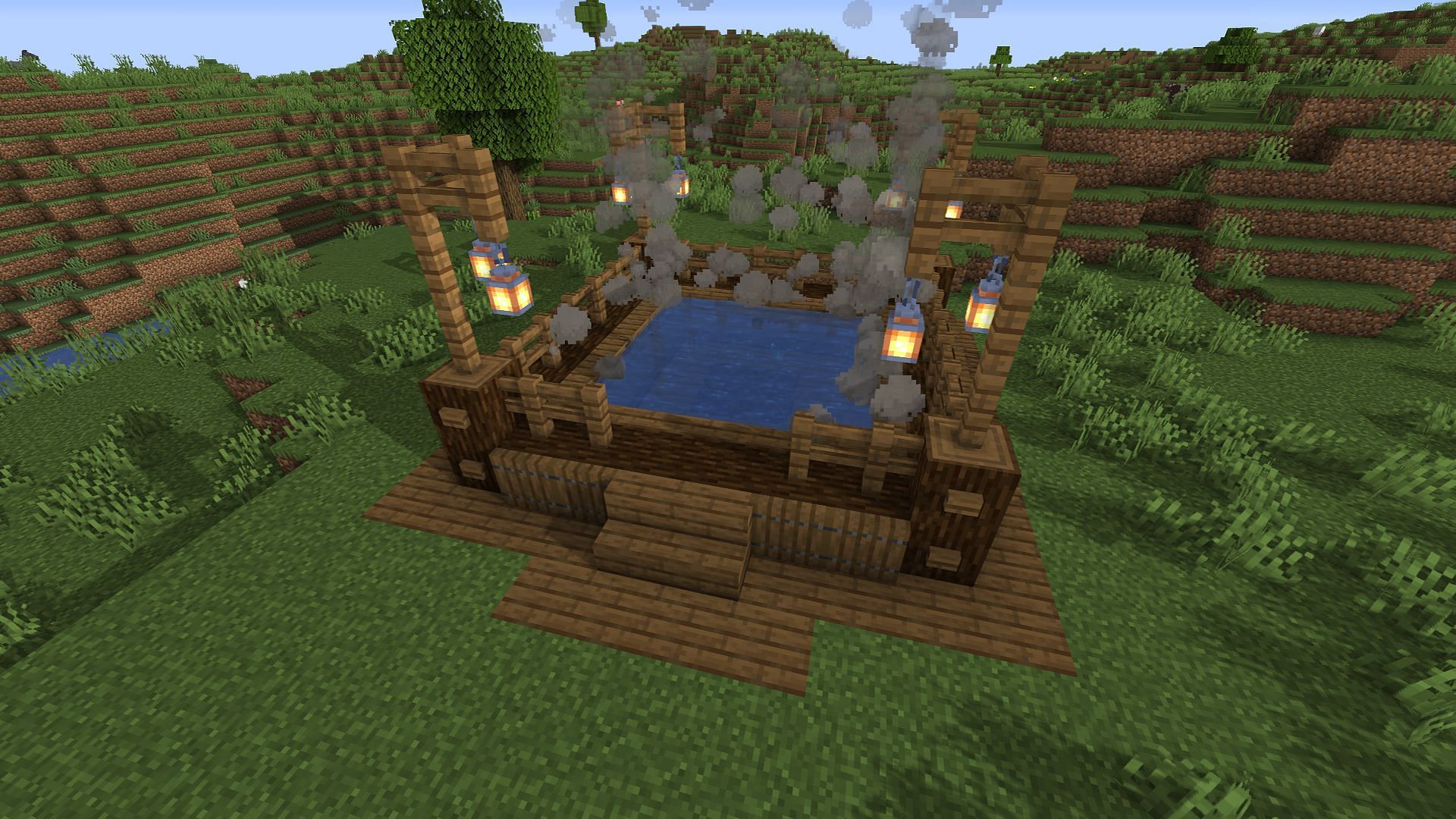 An example of an above-ground rustic style hot tub (Image via Minecraft)