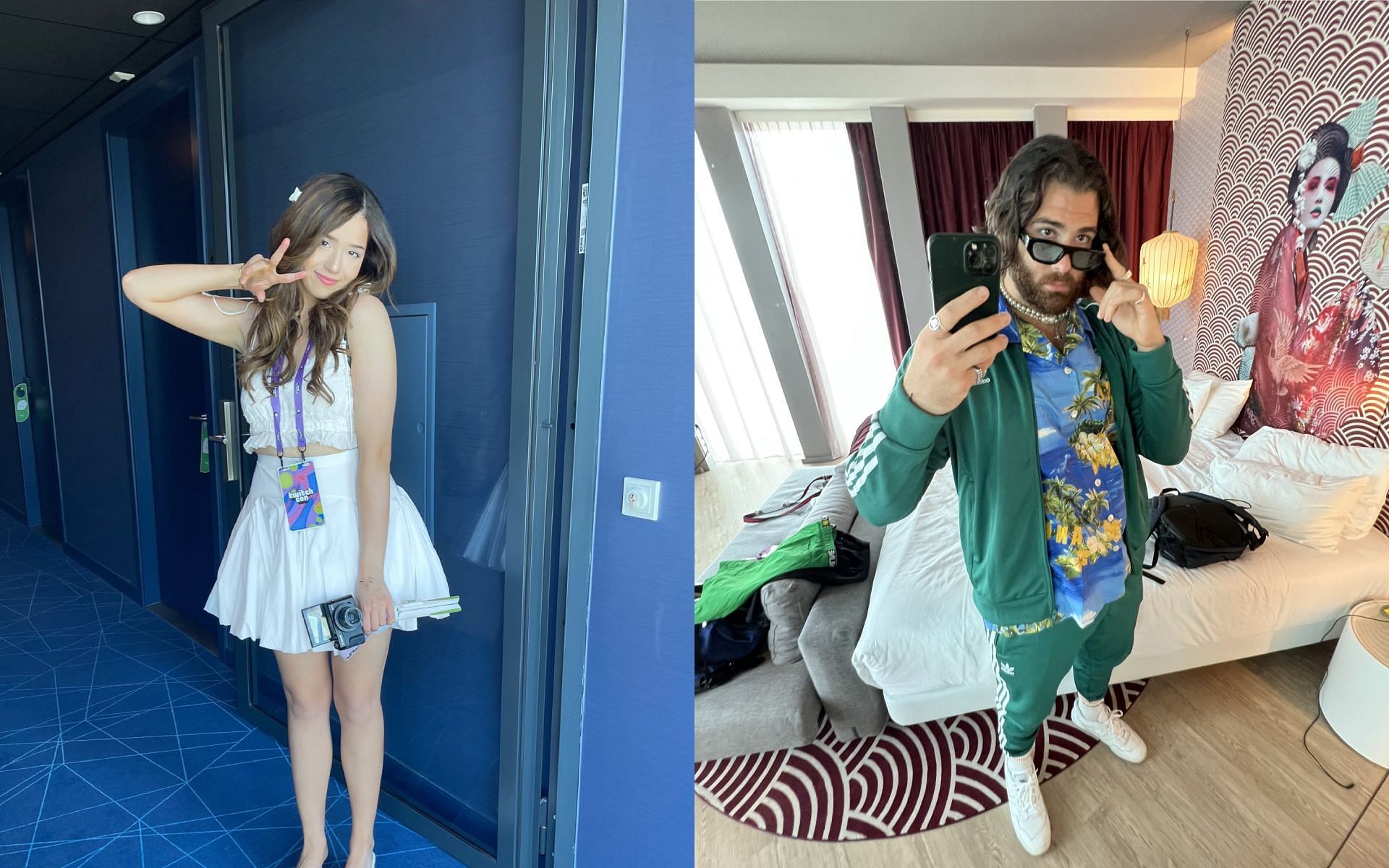 Pokimane and HasanAbi flaunt their attire for the streamer convention (Images via Pokimane and HasanAbi/Twitter)