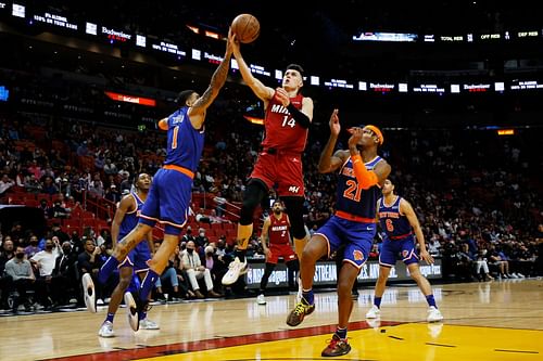 Action from the New York Knicks v Miami Heat game