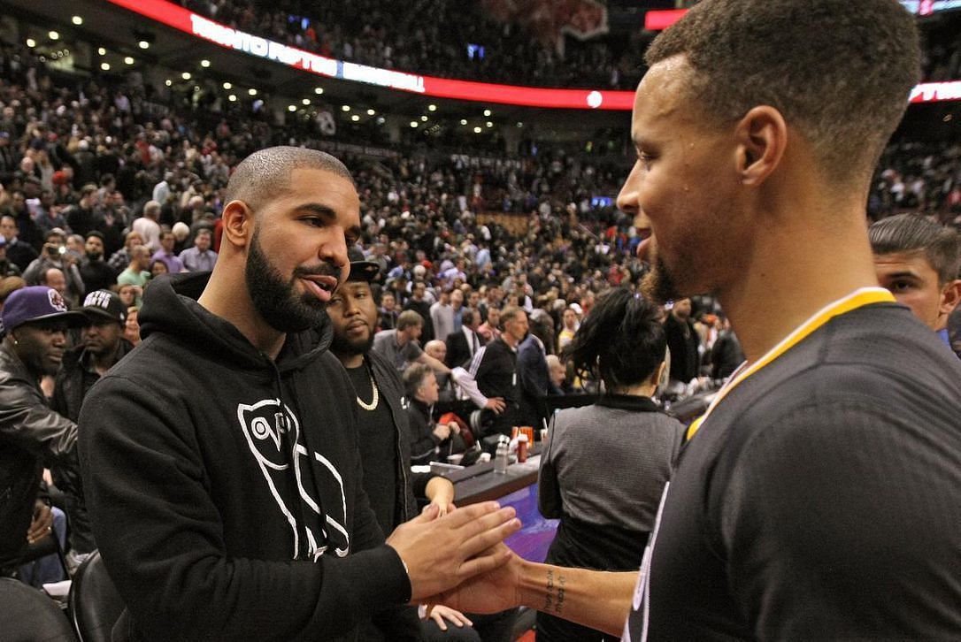 Steph Curry of the Golden State Warriors with Rapper Drake