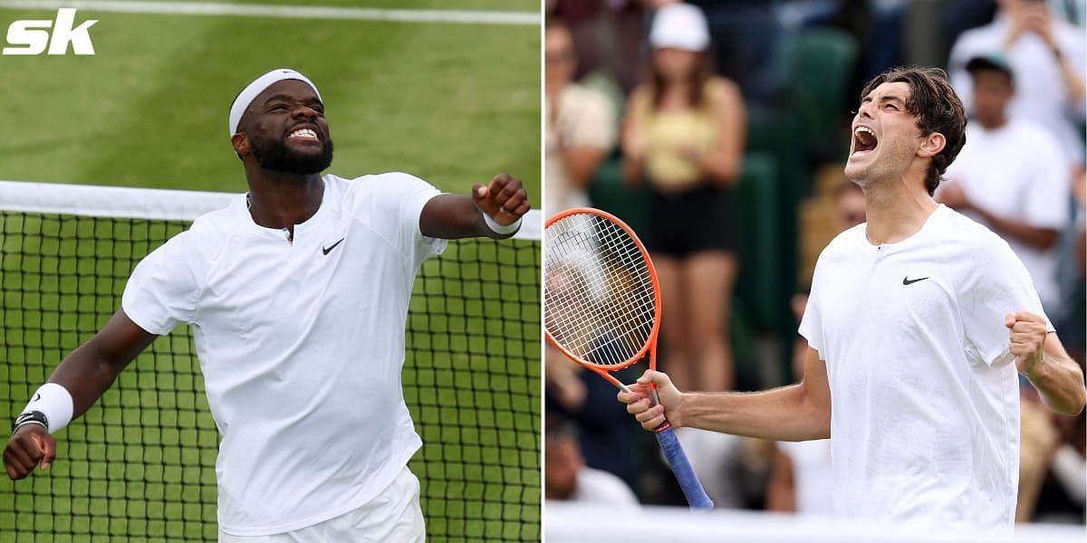 Frances Tiafoe [left] and Taylor Fritz celebrate after their respective victoria at &lt;a href=&#039;https://www.sportskeeda.com/go/wimbledon&#039; target=&#039;_blank&#039; rel=&#039;noopener noreferrer&#039;&gt;Wimbledon&lt;/a&gt; 2022.