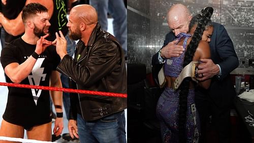 WWE EVP Triple H with Finn Balor (left) and with Bianca Belair (right)