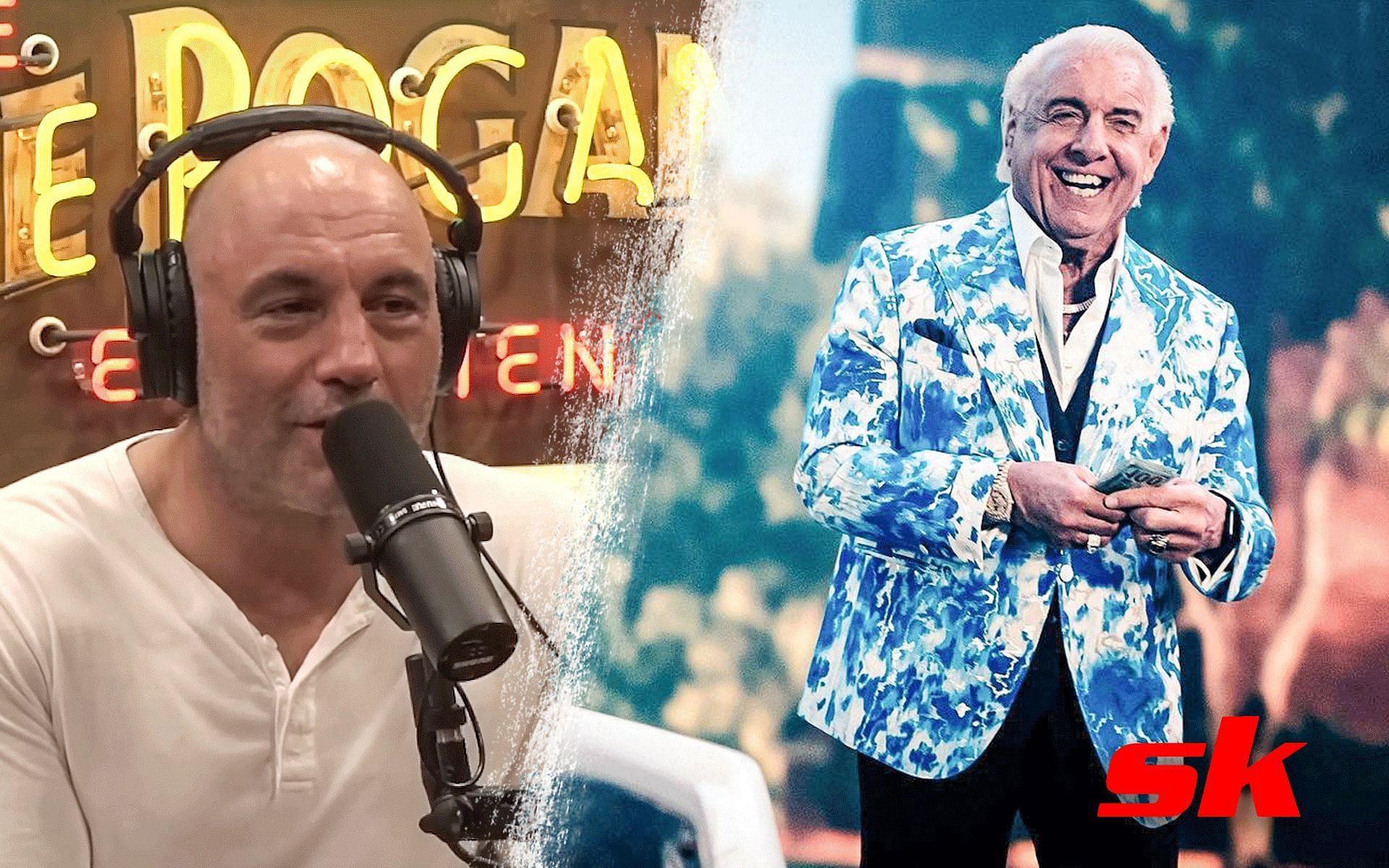 Joe Rogan (left) Ric Flair (right) (Image courtesy, left image @Powerful JRE YouTube, right image @ricflairnatureboy Instagram Ric