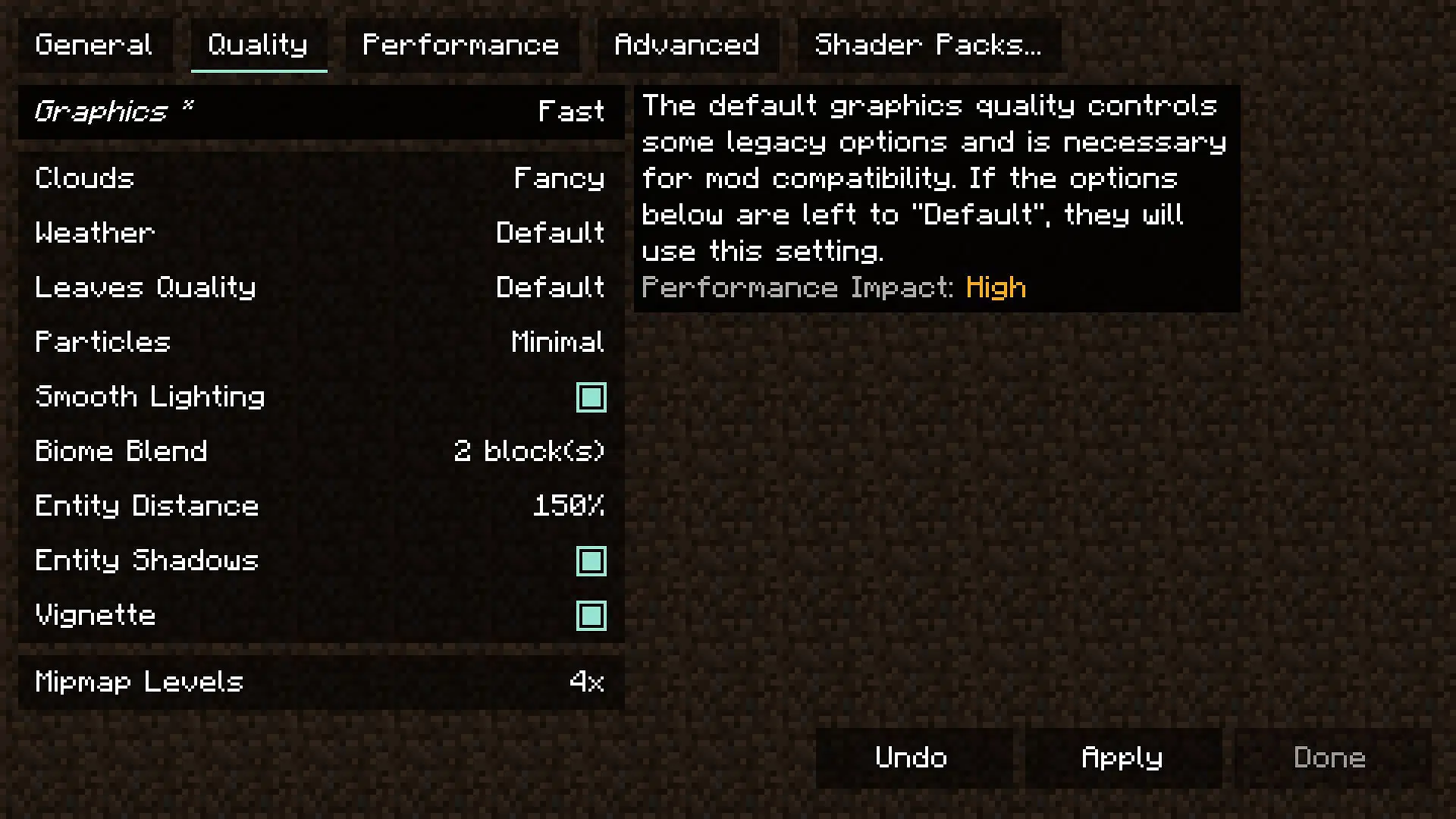 Graphics settings should be set to Fast if players want maximum FPS (Image via Minecraft 1.19 update)