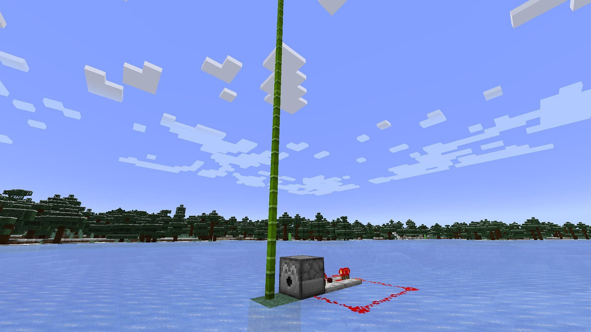 A bone meal dispenser growing a bamboo crop (Image via Minecraft 1.19)