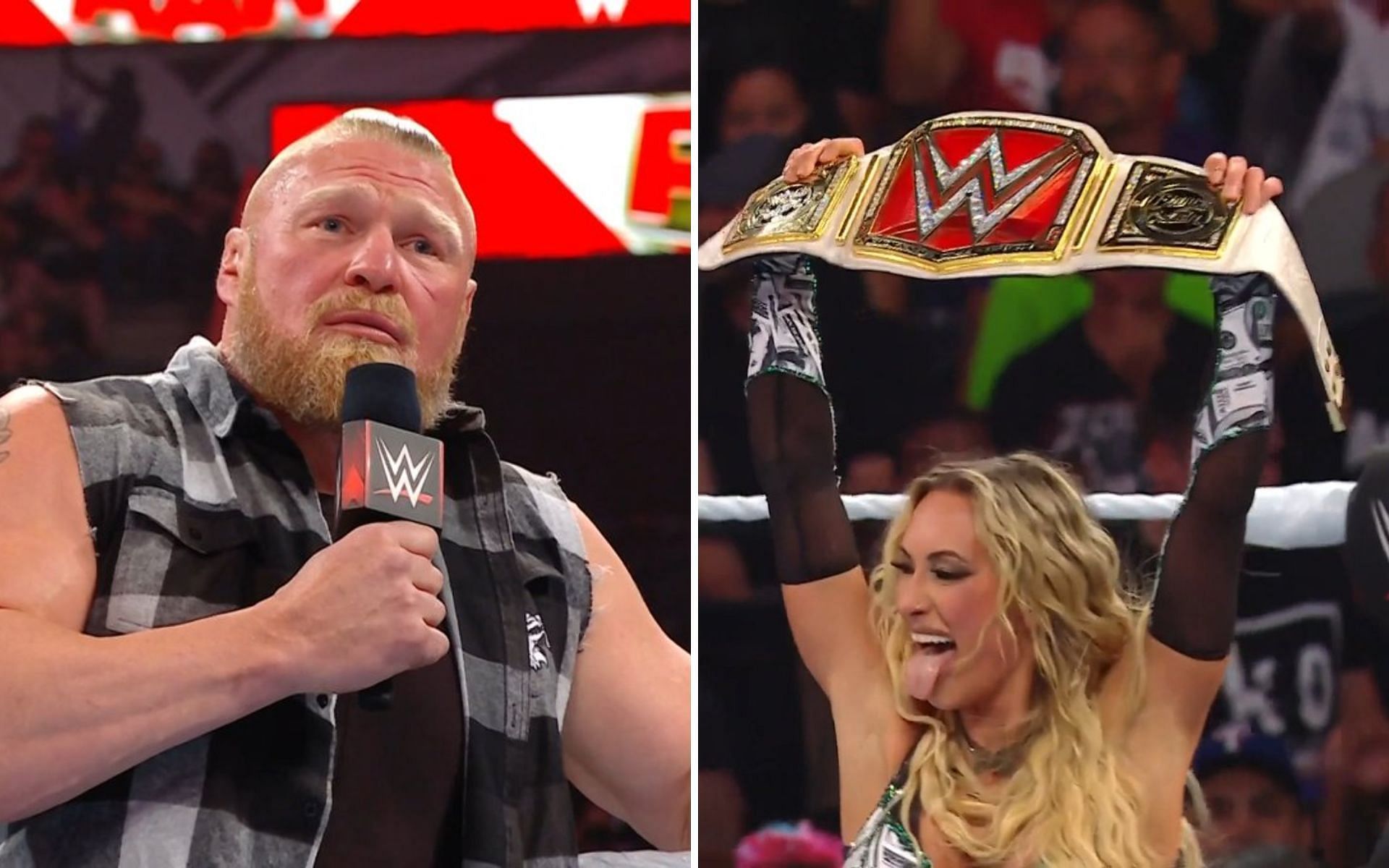 Brock Lesnar (left); Carmella almost won the Women&#039;s title (right)