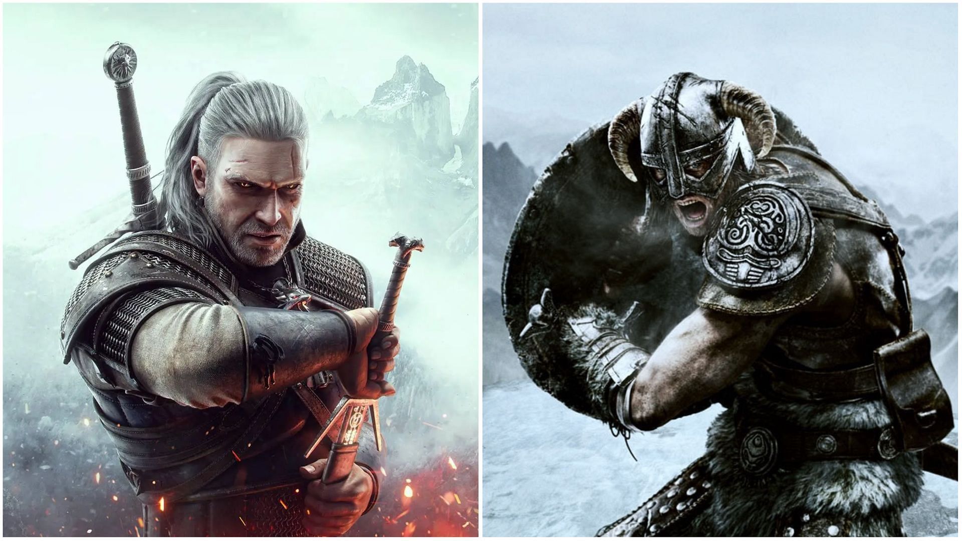 Two of the best RPGs ever released (Image via CD Projekt Red &amp; Bethesda)
