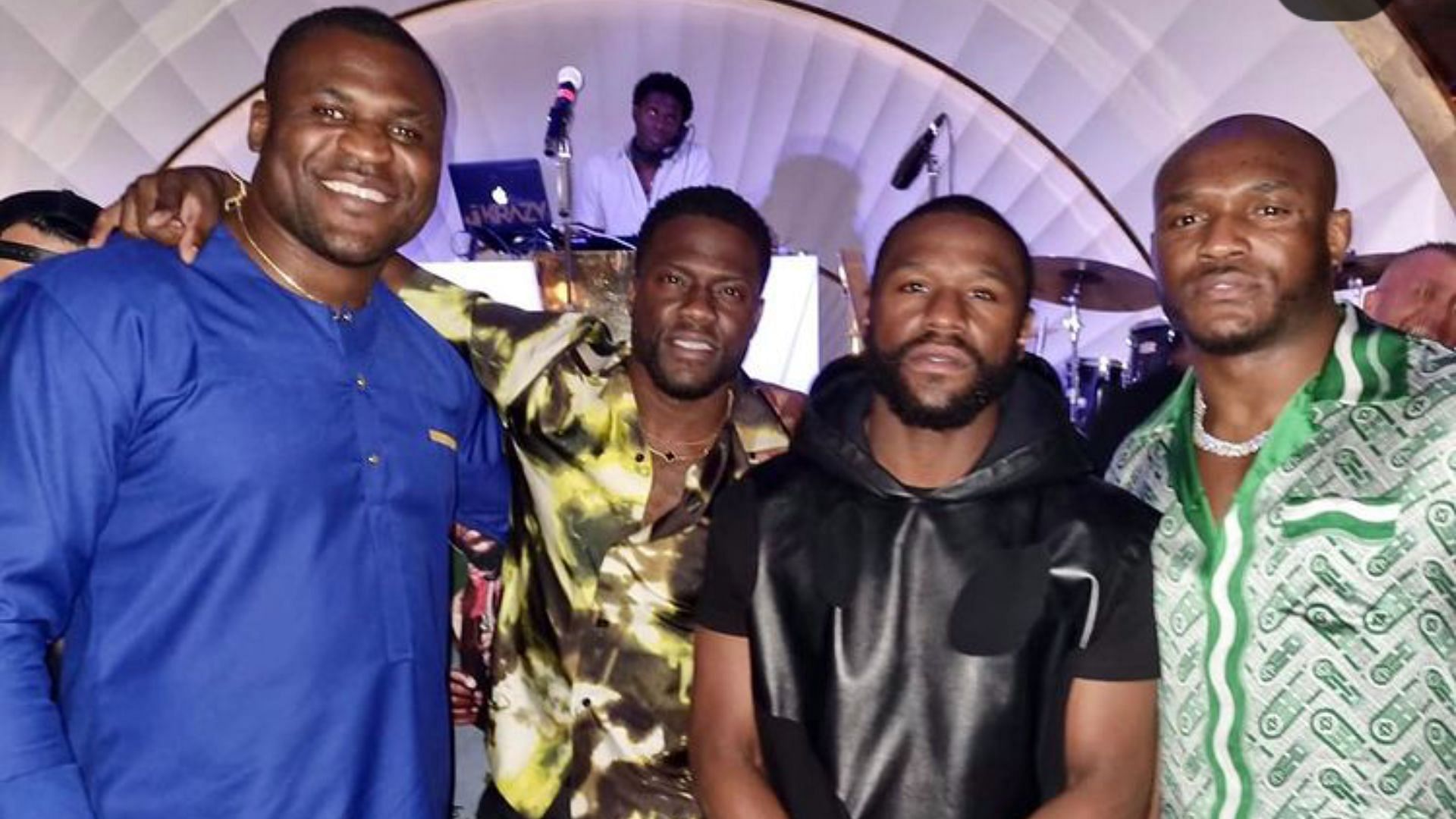 From left to right: Francis Ngannou, Kevin Hart, Floyd Mayweather, and Kamaru Usman [Images Courtesy: @francisngannou on Instagram]