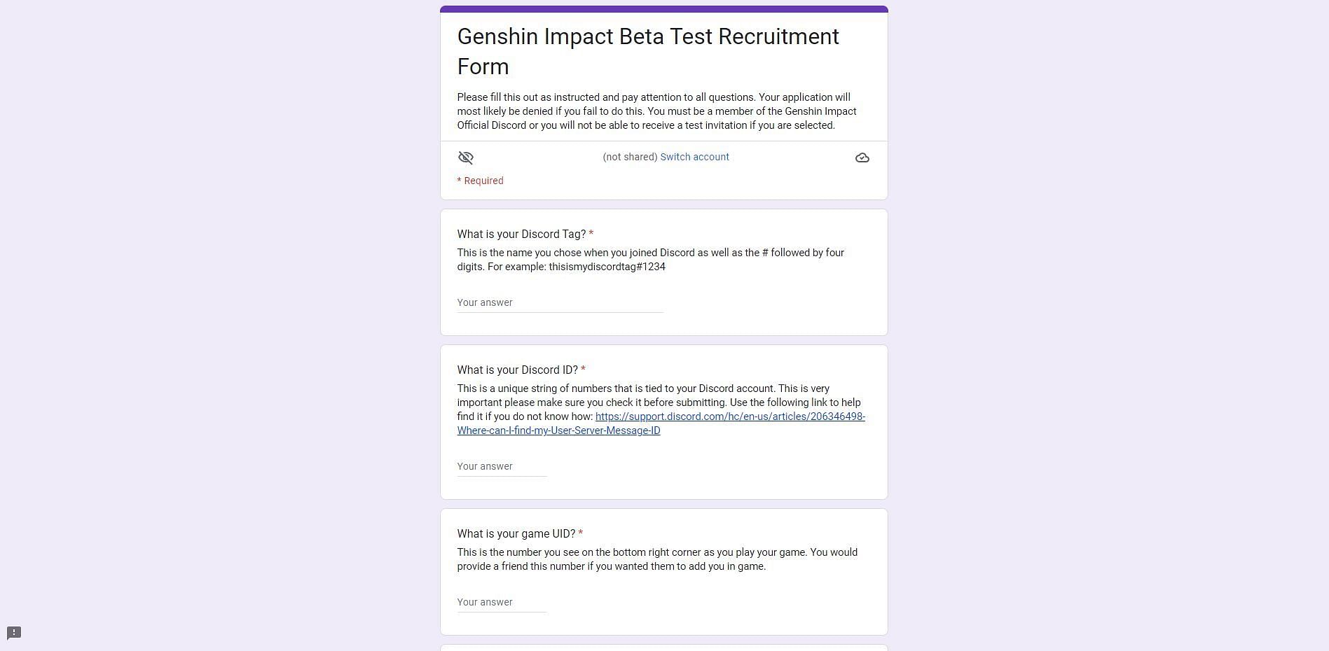 Beta Test Recruitment Form (Image via HoYoverse)