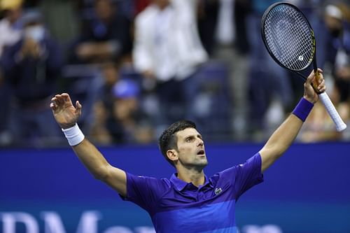 Novak Djokovic reacts during the 2021 US Open