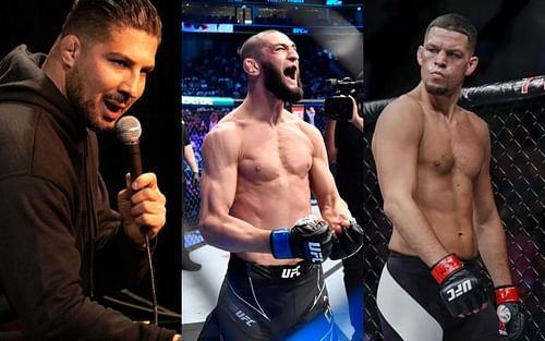 Brendan Schaub, Khamzat Chimaev, and Nate Diaz (left to right)