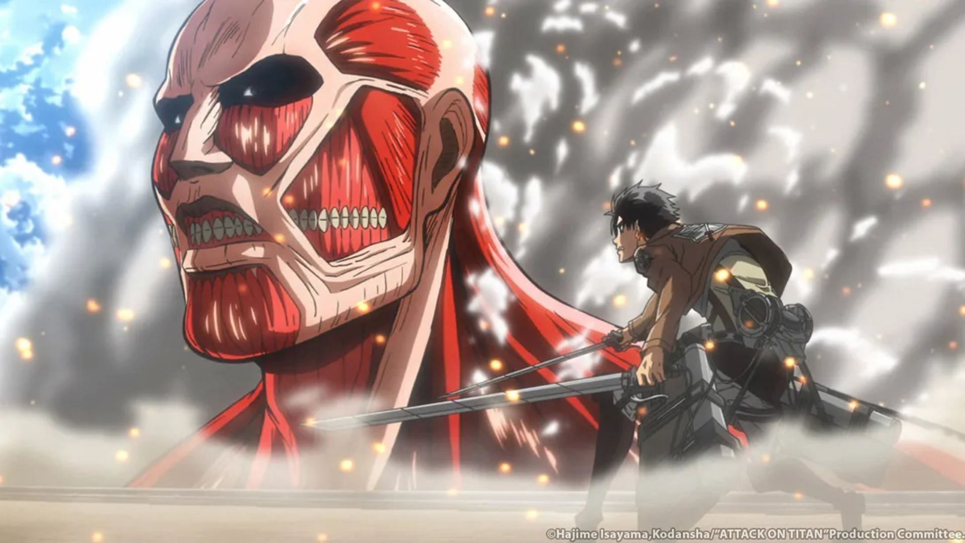 Eren fighting the Colossal Titan (Image via Isayama Hajime/Kodansha)