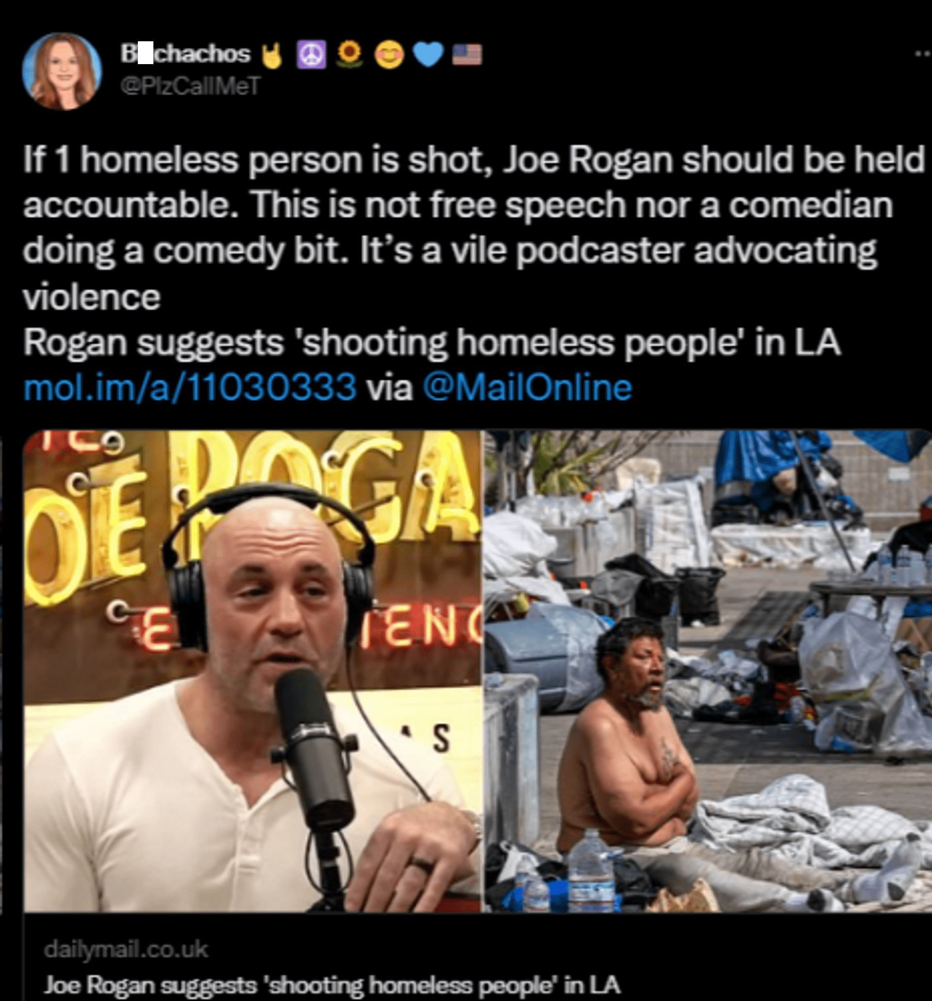 A tweet slamming Rogan for his comment (Image via PlzCallMeT/Twitter)