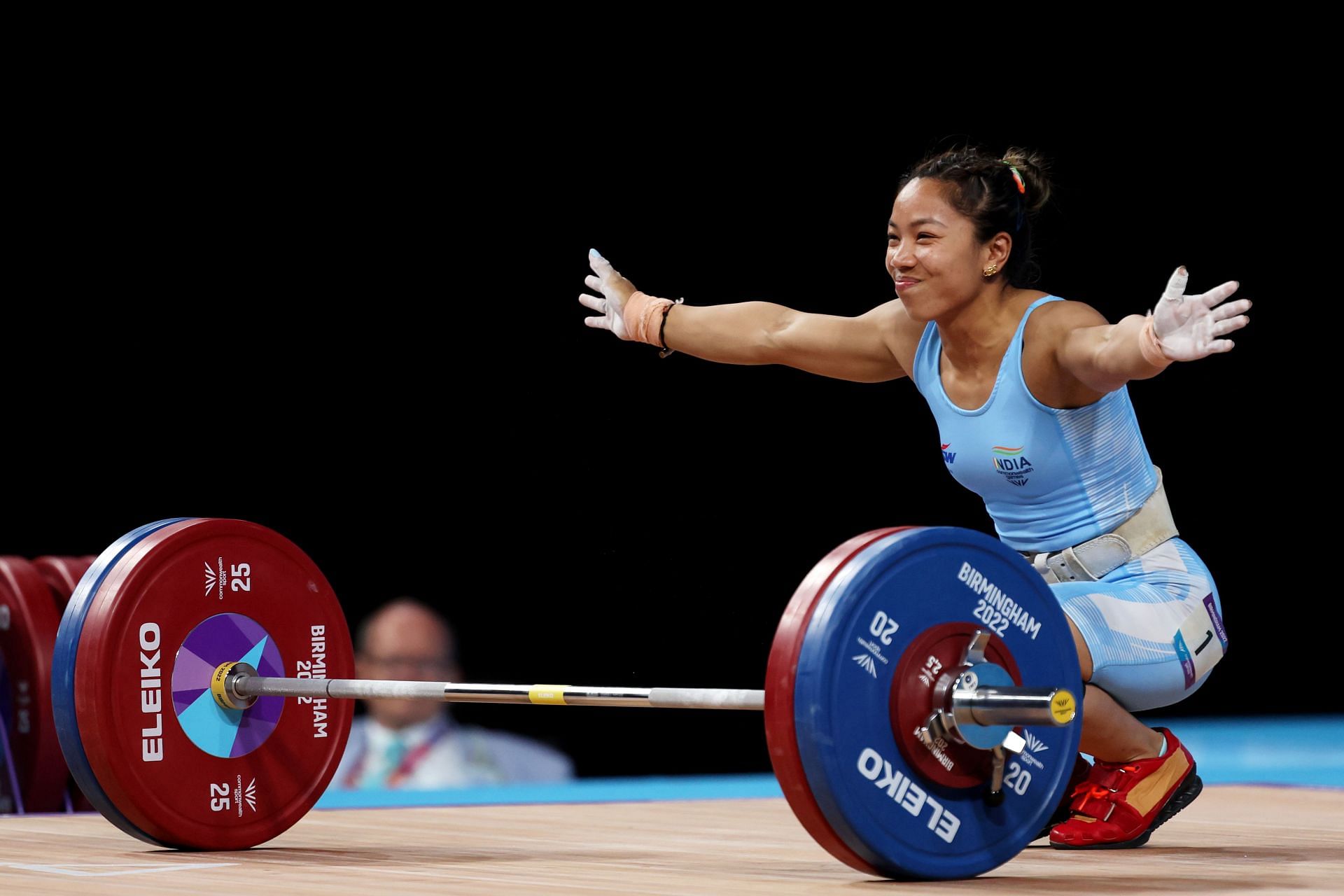 Watch Mirabai Chanu gets emotional on the podium after winning Indias first gold medal at CWG 2022