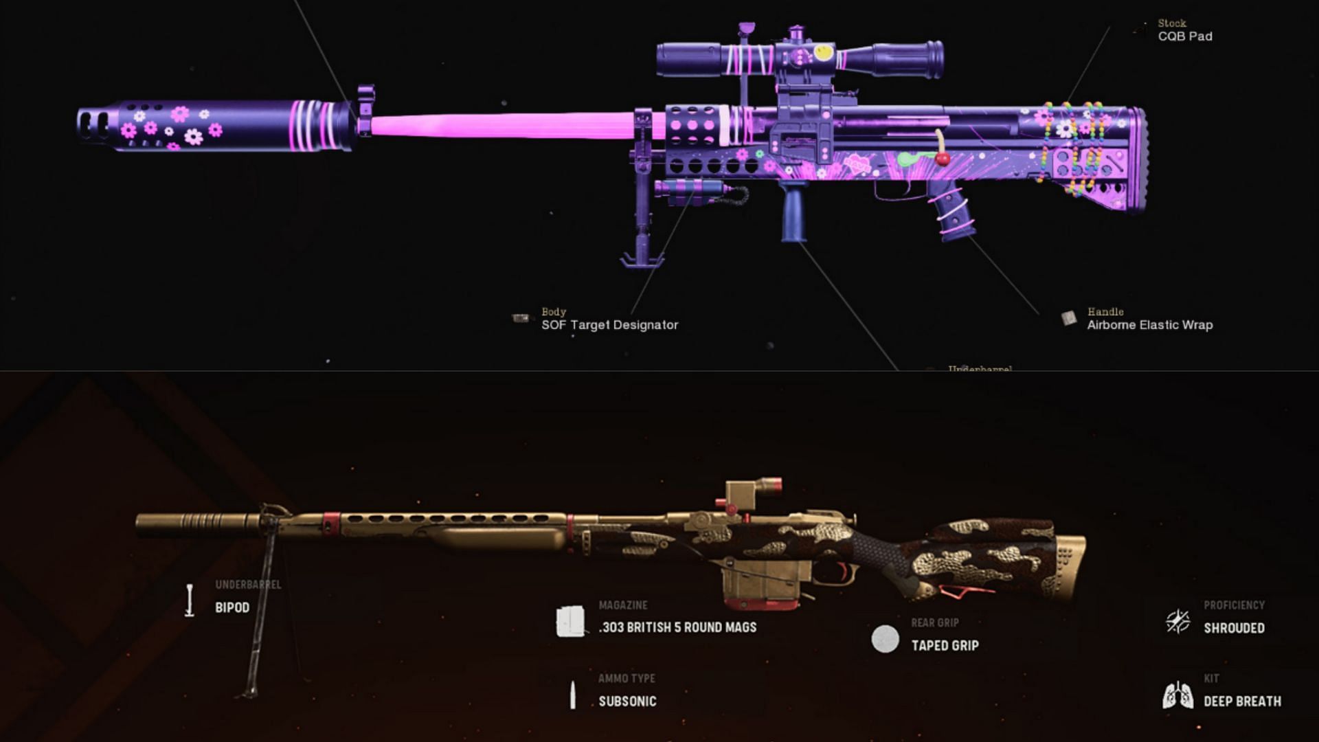 The ZRG and 3-line weapon blueprints in Call of Duty Warzone (Image via Activision)