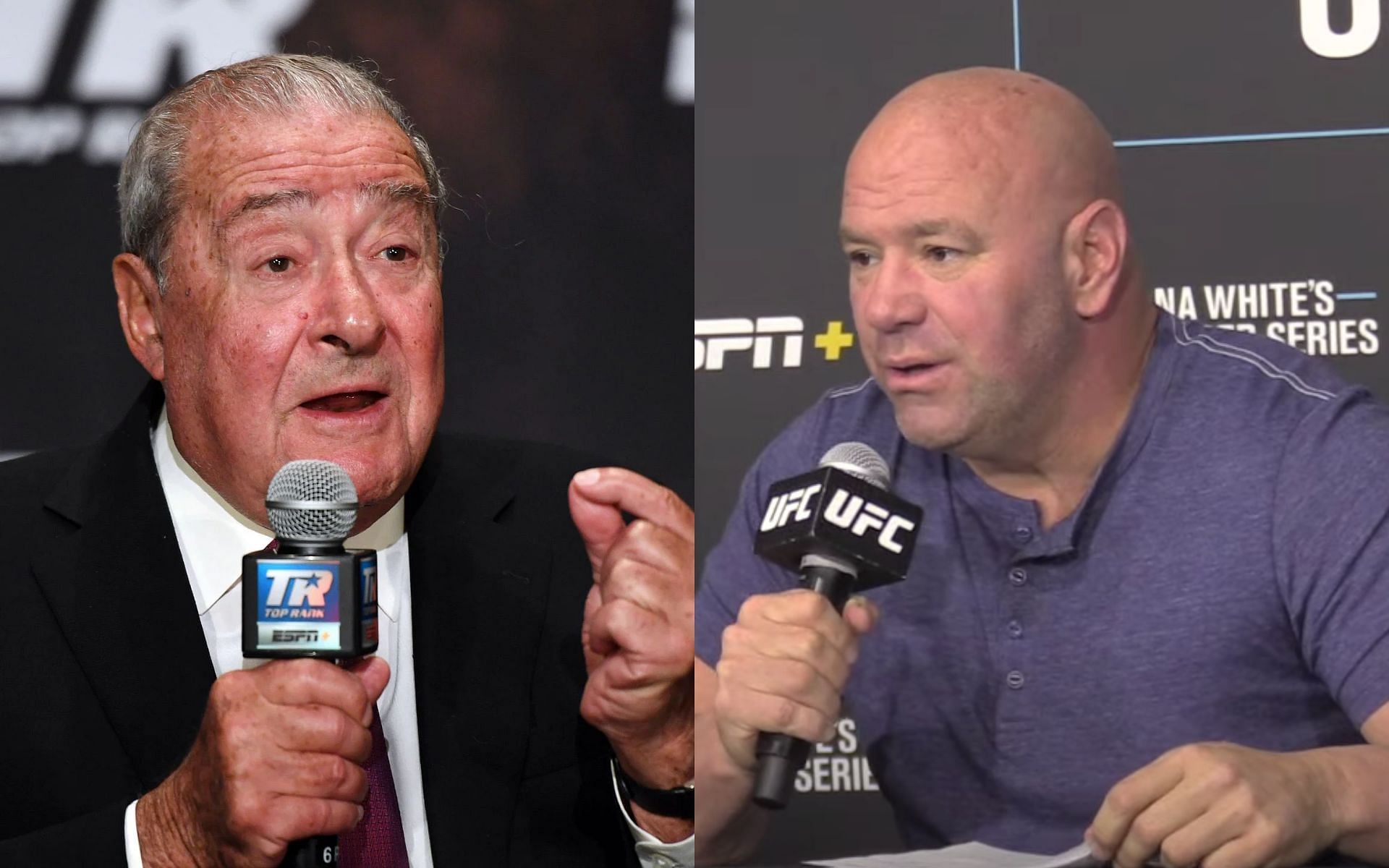 Bob Arum (right), Dana White (left) [Images courtesy of MMA Crazy on YouTube]