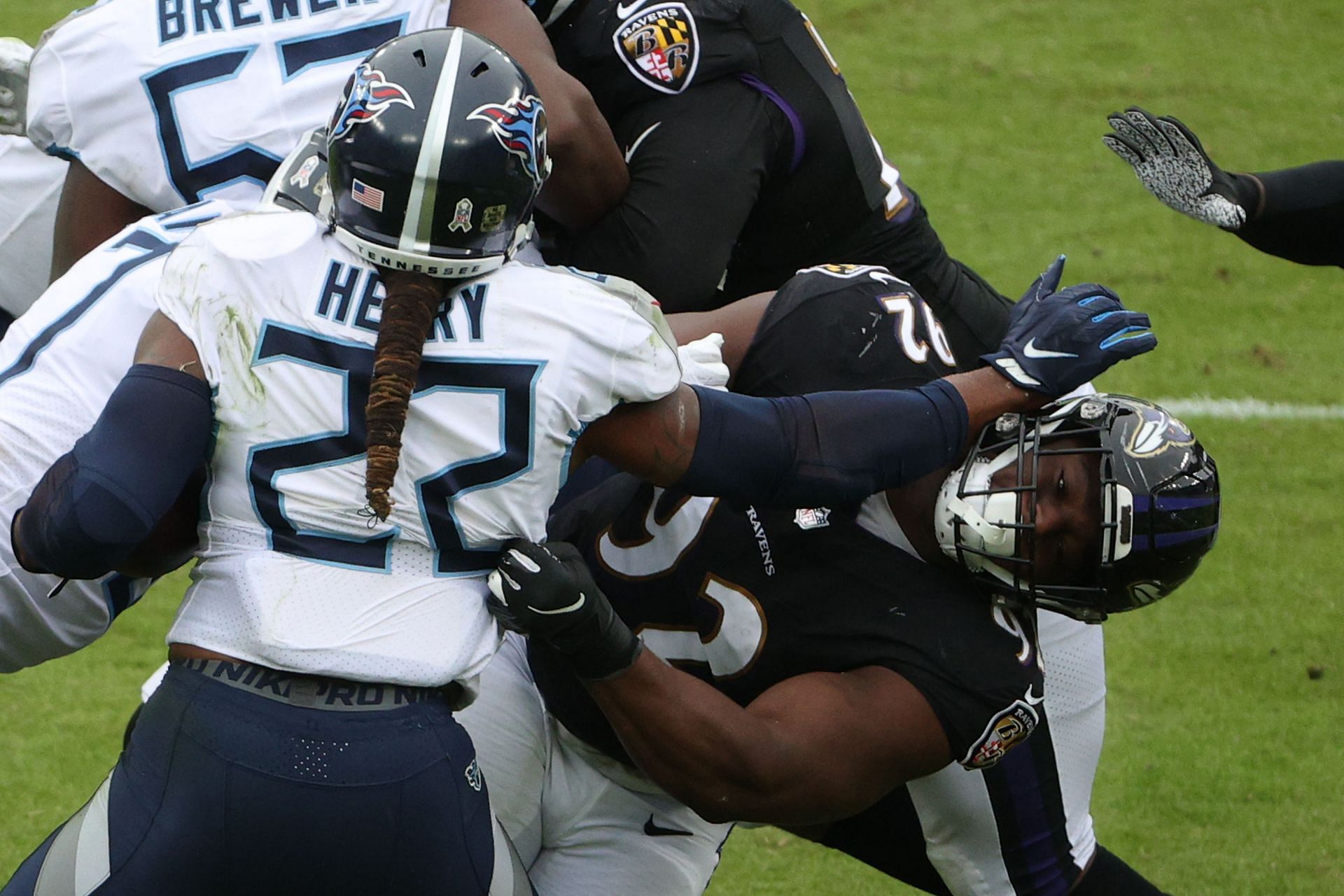 Baltimore Ravens defensive tackle Justin Madubuike chases down