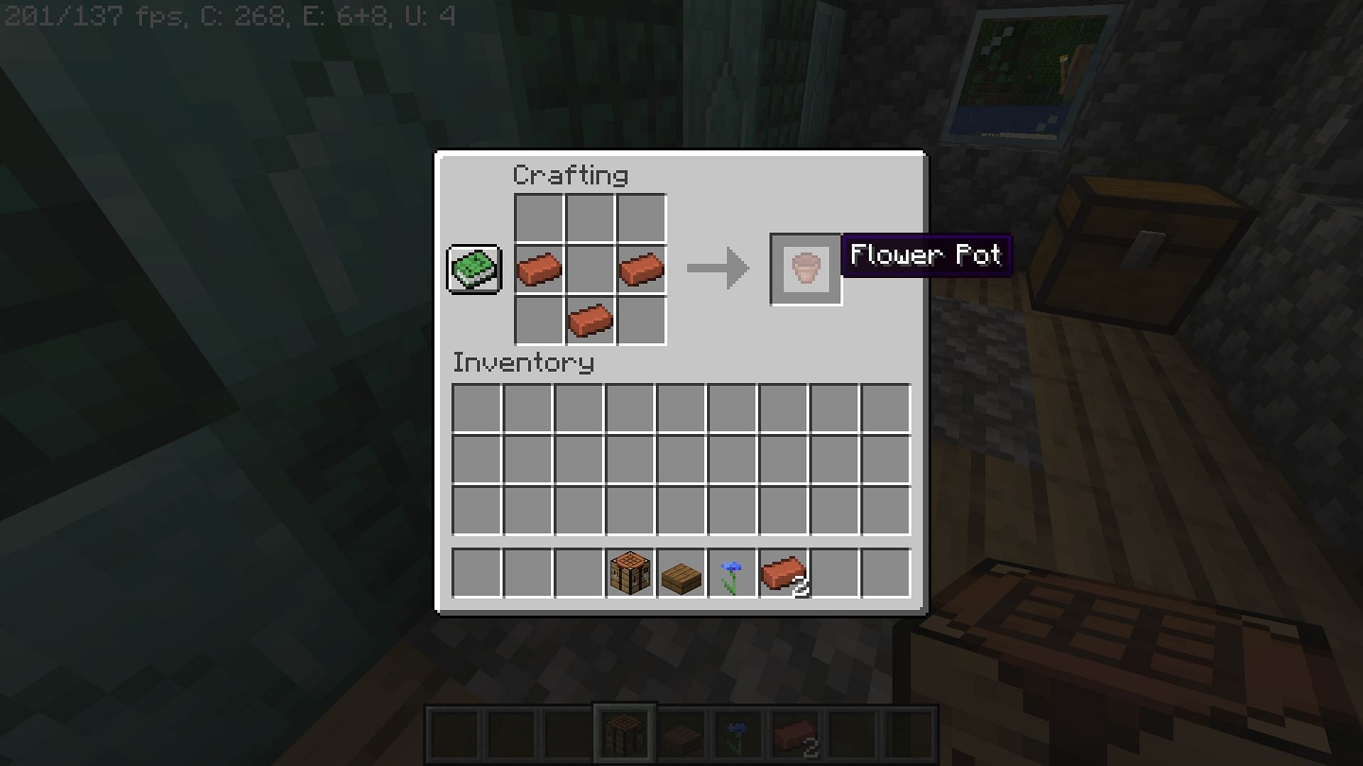 Crafting recipe for the flower pot (Image via Minecraft 1.19 update)