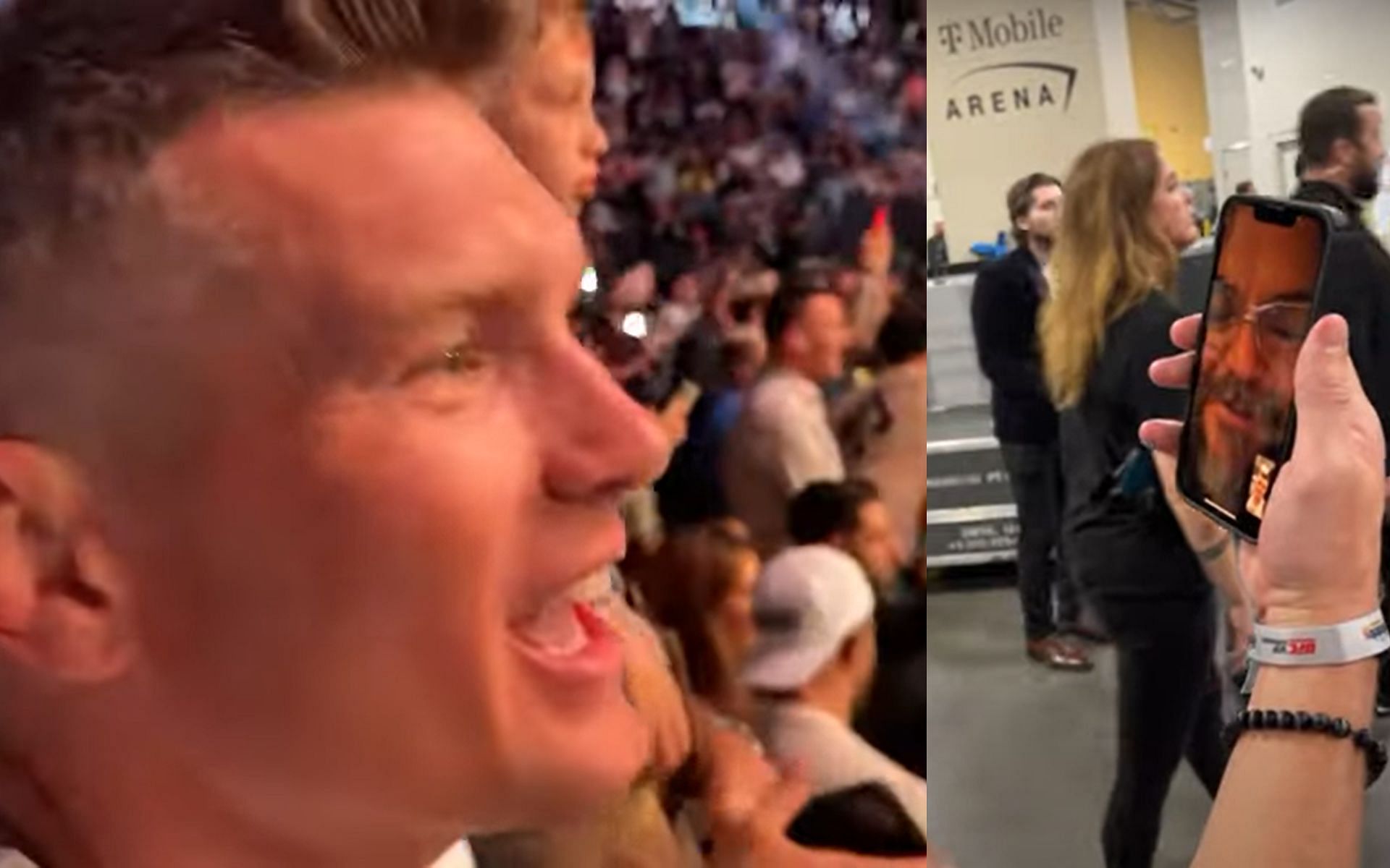 Stephen &#039;Wonderboy&#039; Thompson watching UFC 276 (left), Thompson FaceTiming Jack Black (right) [Images courtesy of @Stephen Wonderboy Thompson YouTube]