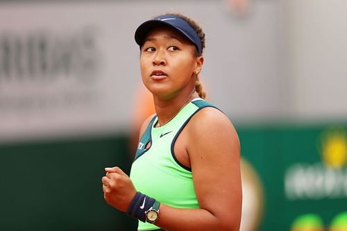 Naomi Osaka celebrates a point at the 2022 French Open - Day Two