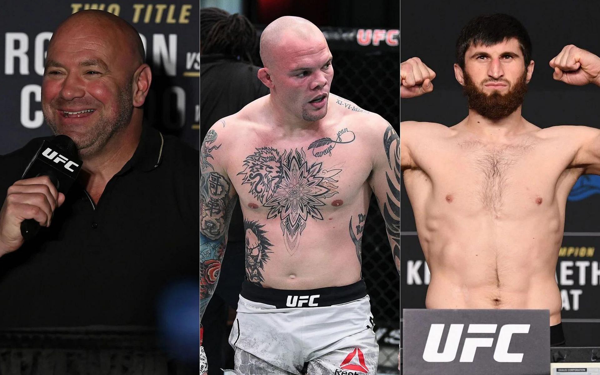 Dana White (left), Anthony Smith (middle) and Magomed Ankalaev (right)